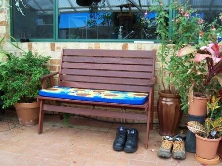 Jarrah Garden Bench with custom seat cushion