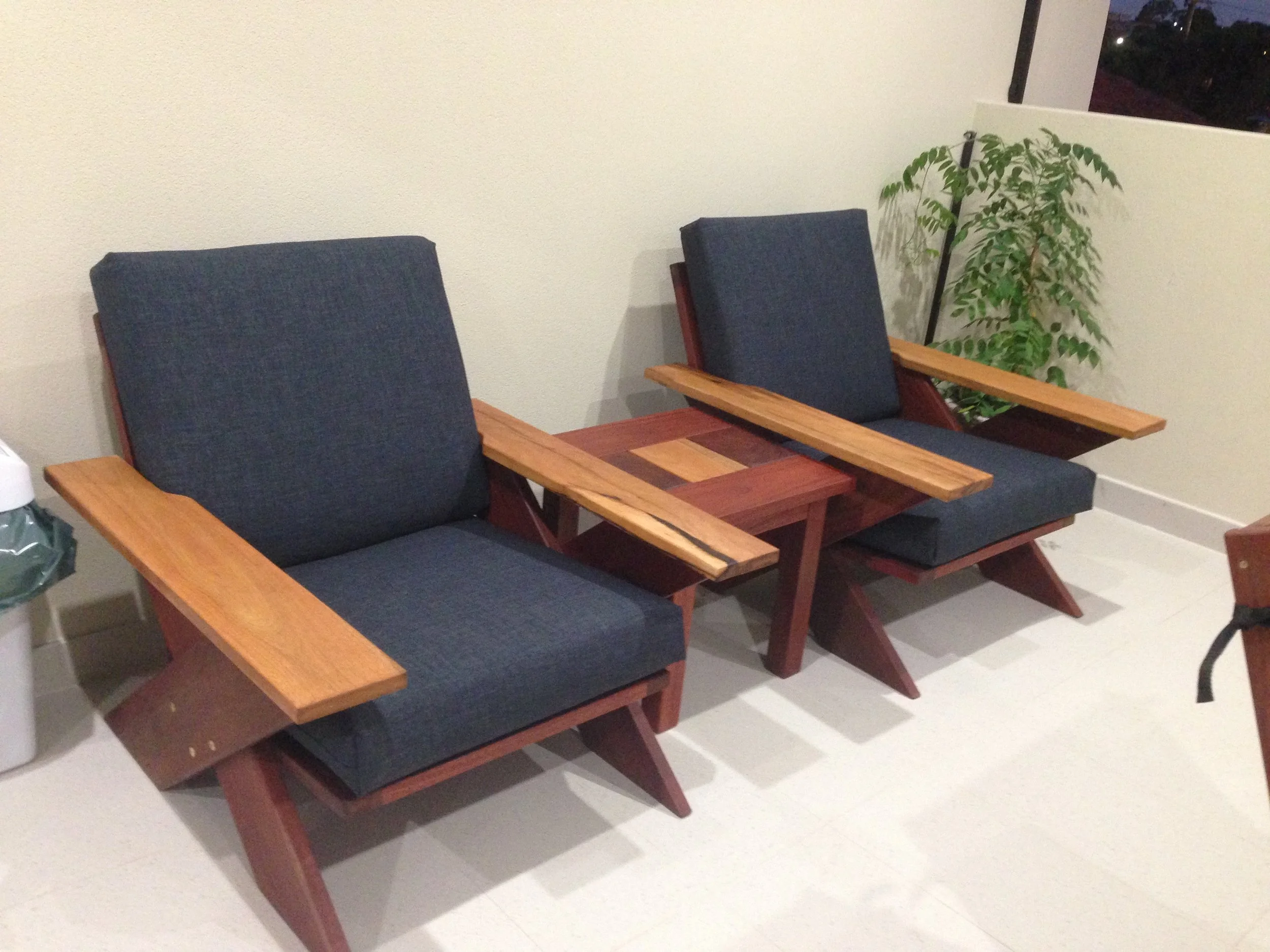 Frans Wideboard Jarrah and Marri X chair with matching side table
