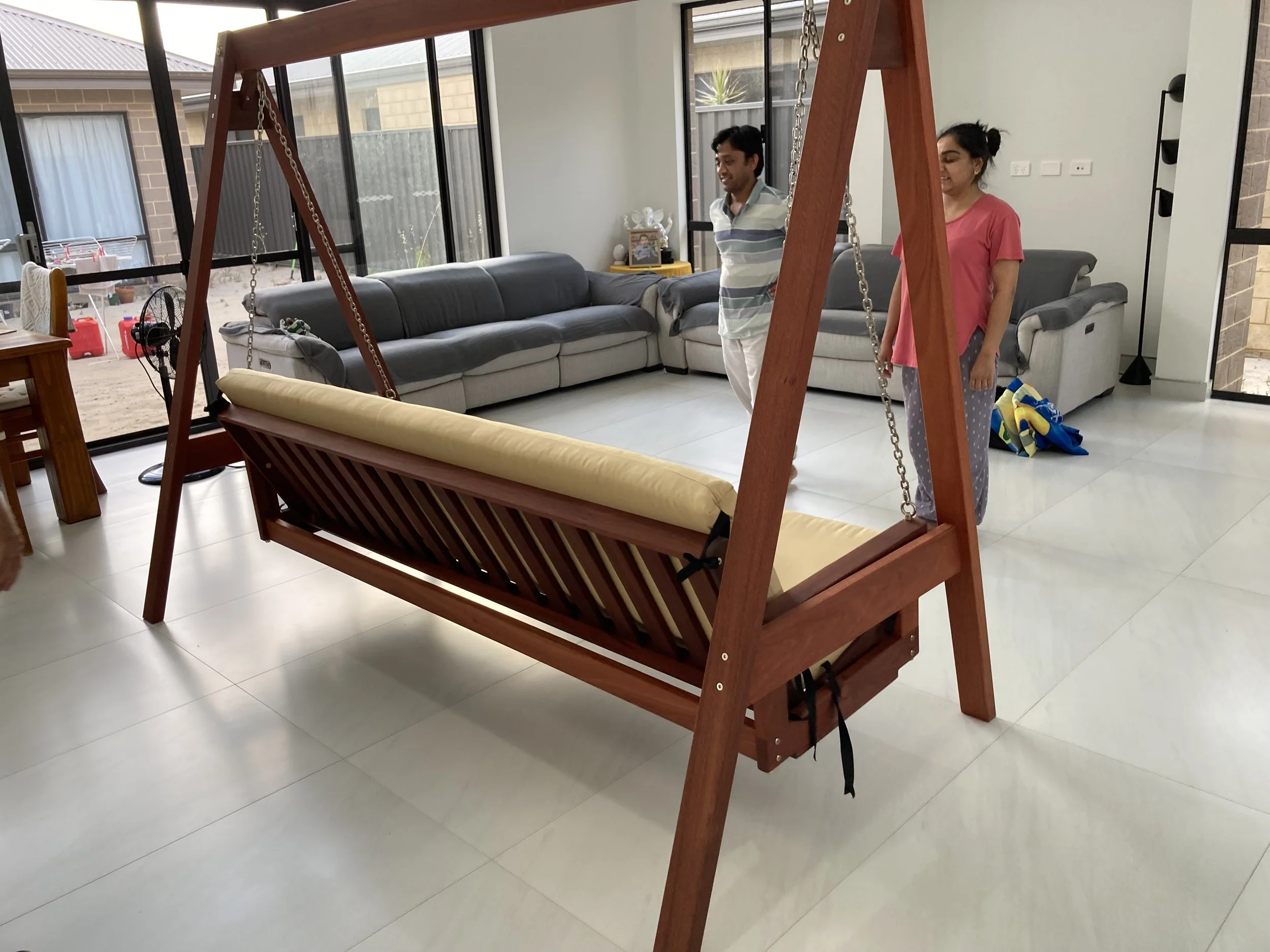 4 seater Swing bed in Jarrah 2