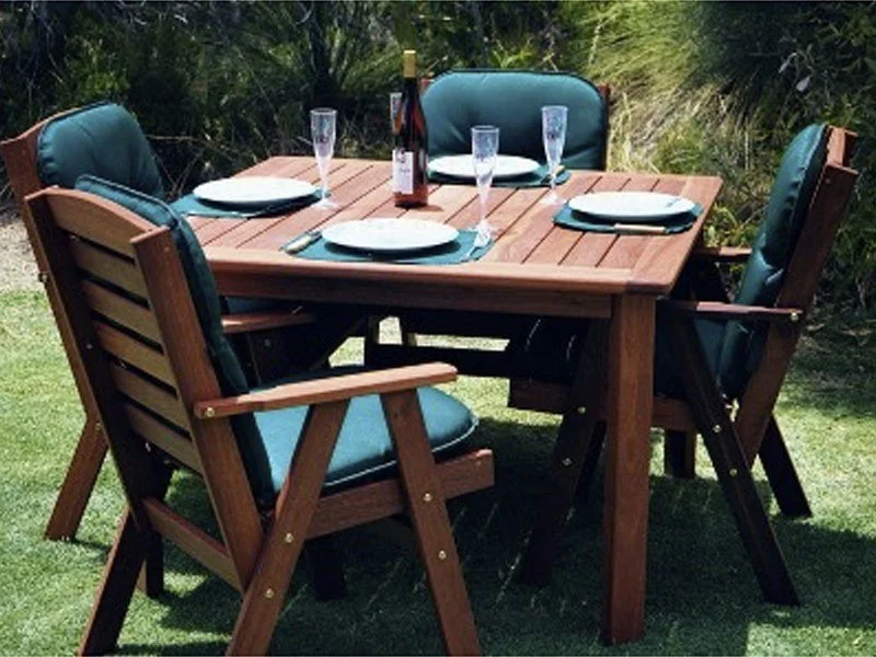 Solid Jarrah 4 seat square table with outdoor chairs