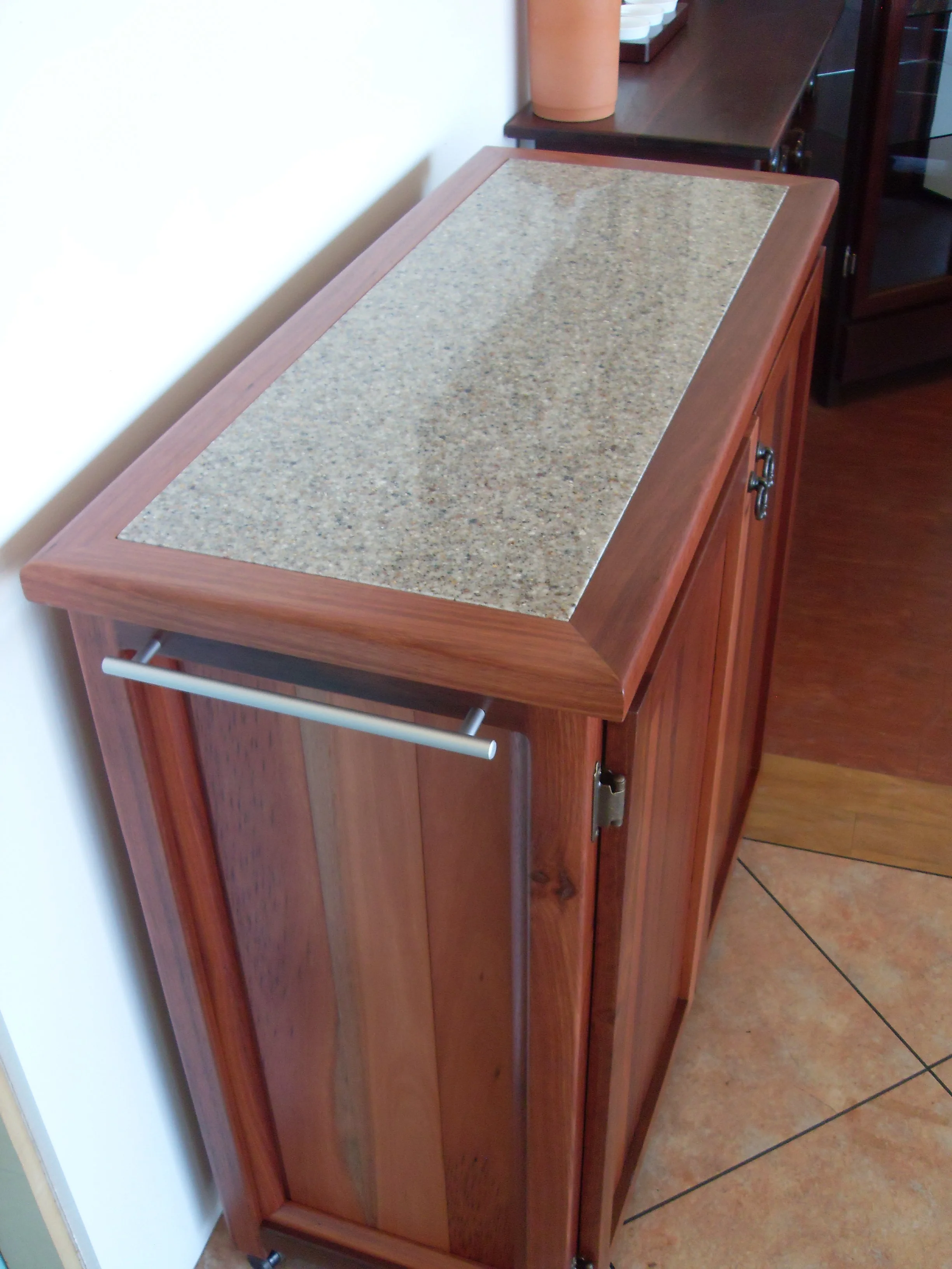 Jarrah kitchen mini Island with granite insert