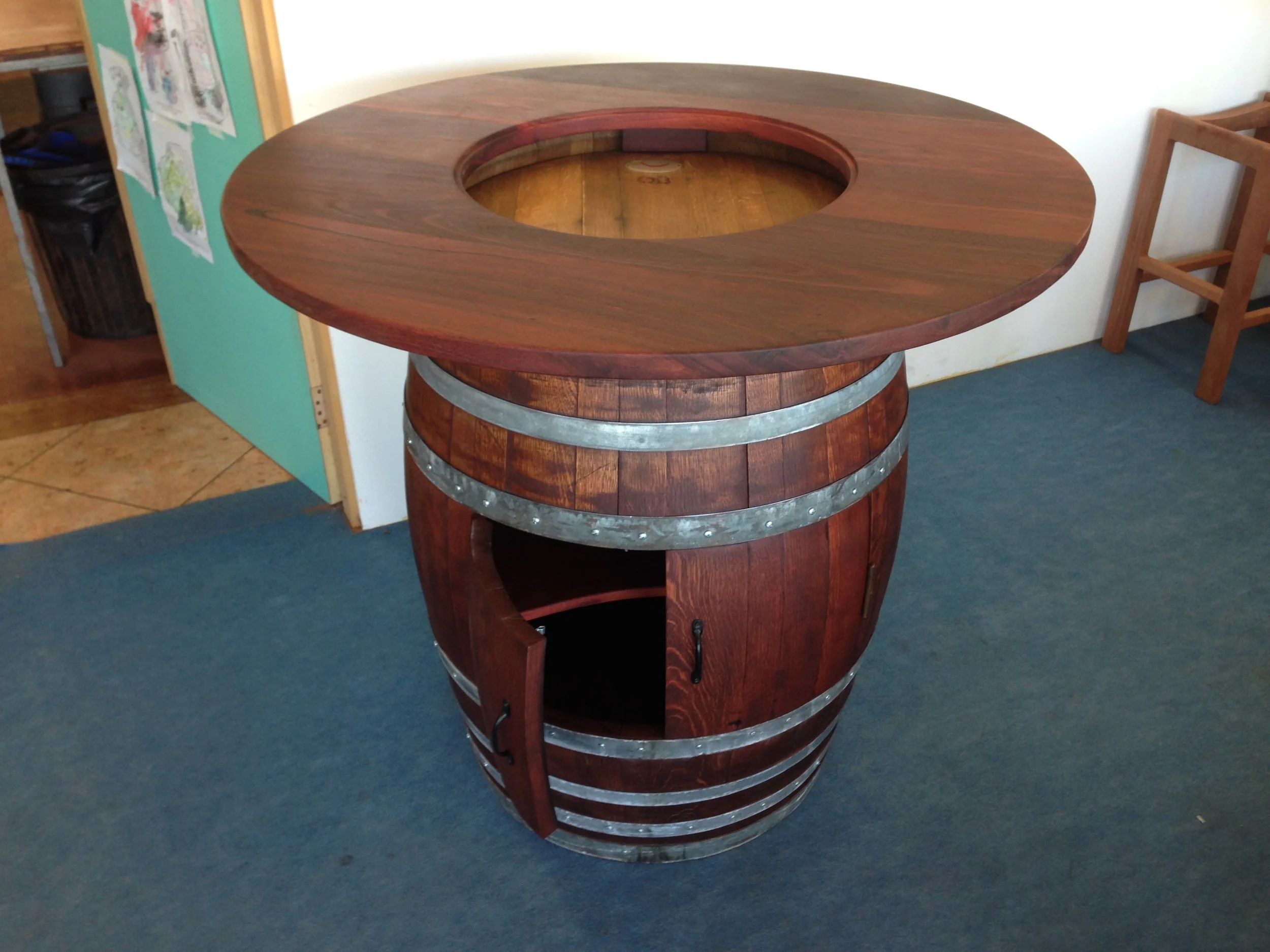 Wine Barrel table and storage Custom order 