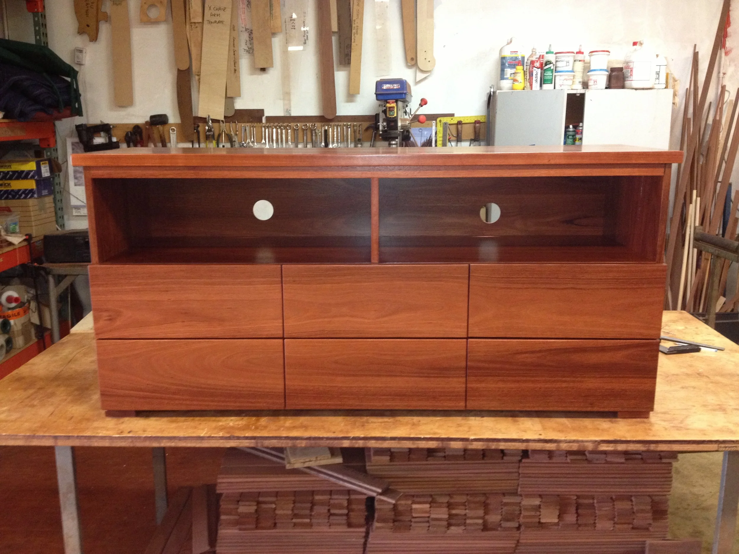 1.8 meter long 6 drawer Jarrah Entertainment unit