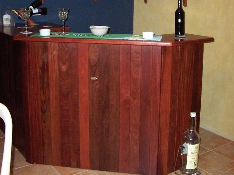 Indoor Jarrah home bar with framed Jarrah panelled sides, prep shelf and serving shelf