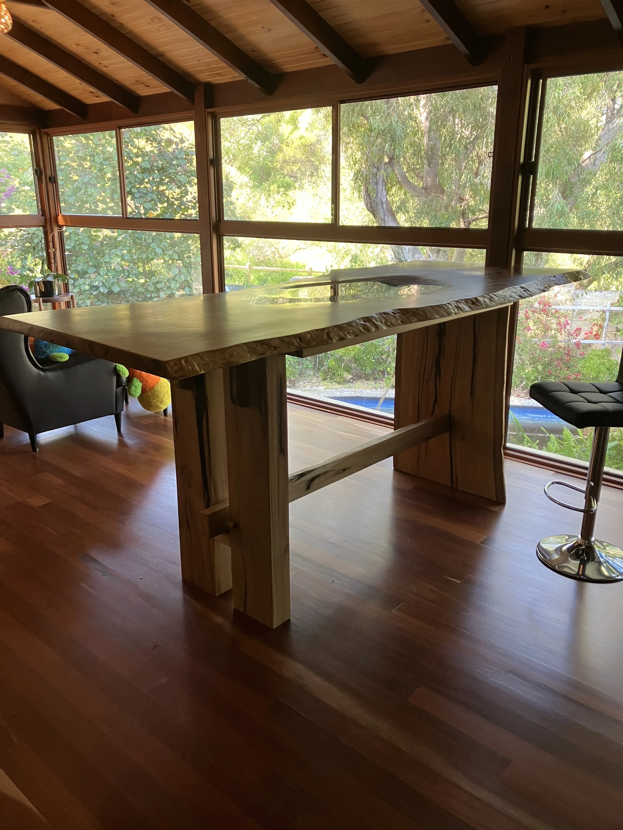 Marri slab table with resin fill