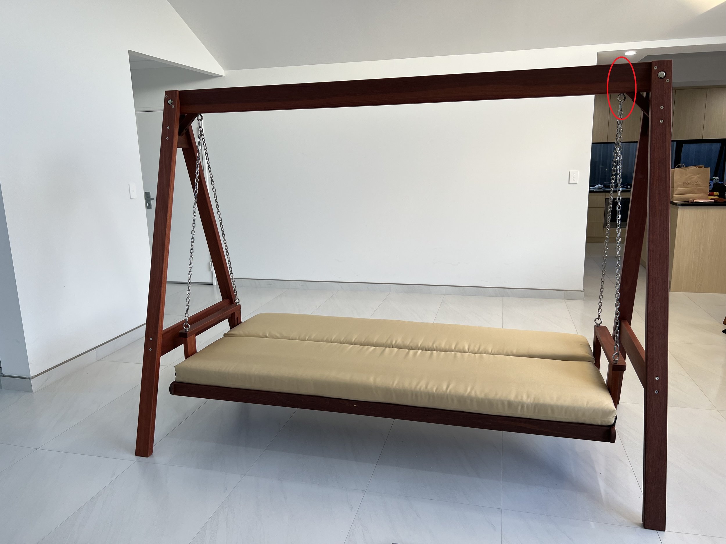 4 seat Swing bed in Jarrah 