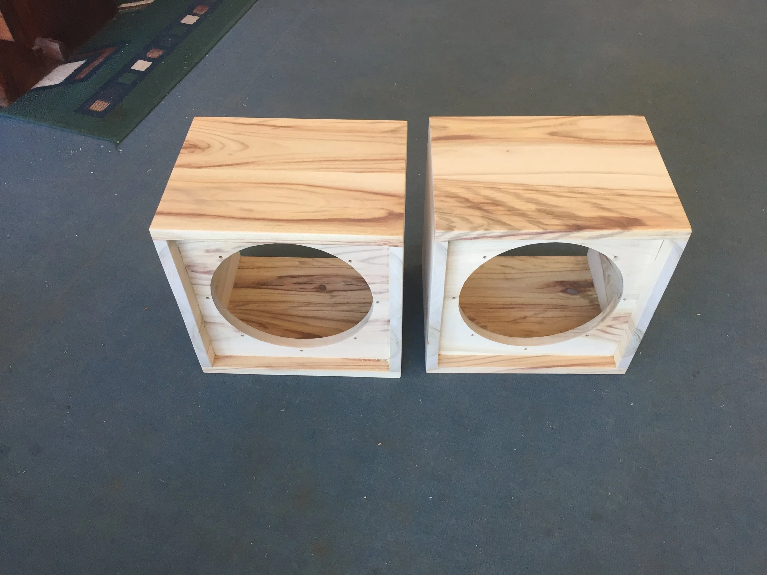 Speaker boxes in camphor laurel

