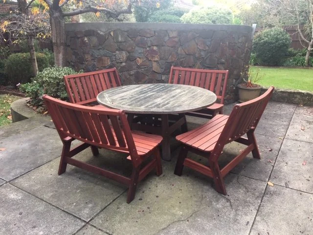 Andys benches in Jarrah to fit customer's existing table