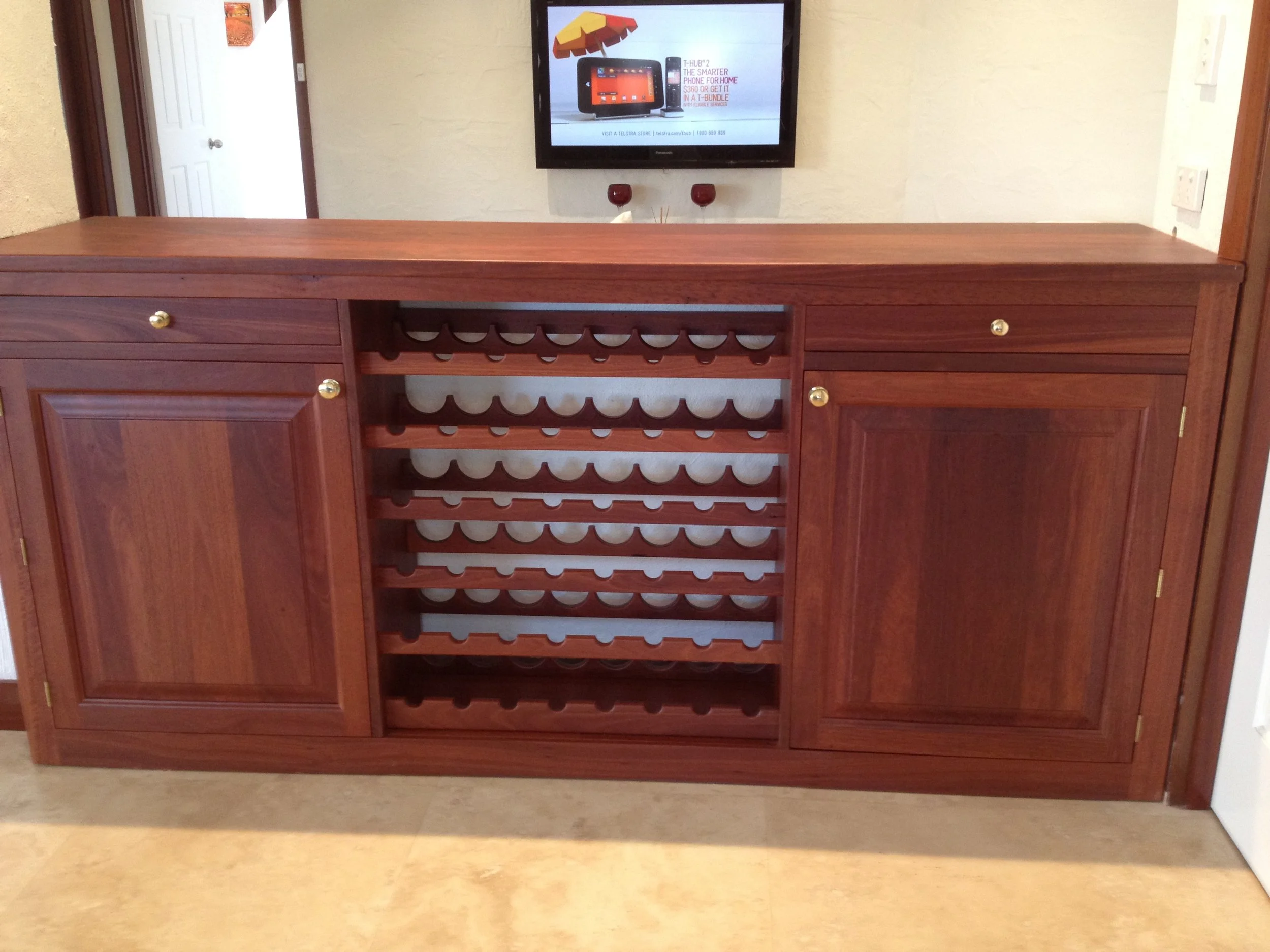 built in sideboard and wine storage in Jarrah