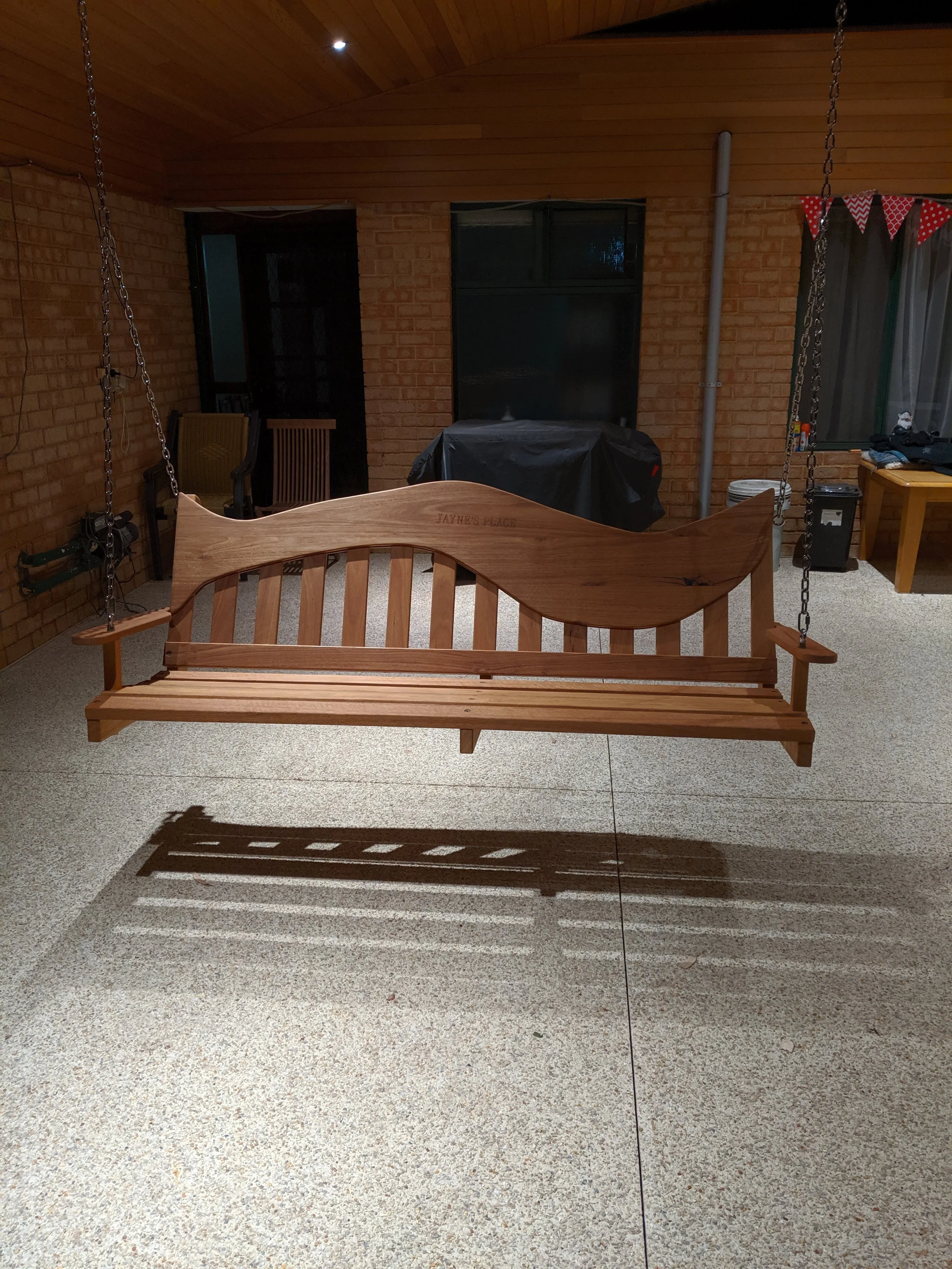 4 seat Jarrah whale back Porch swing