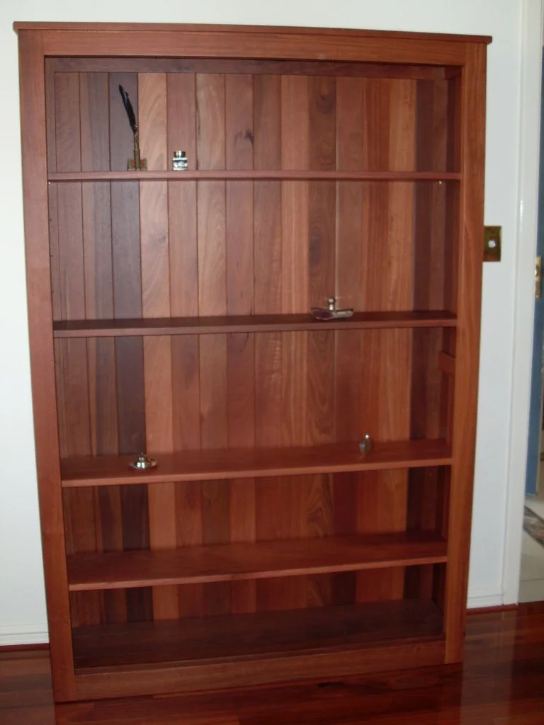 Jarrah Bookcase with adjustable shelves and panel backing