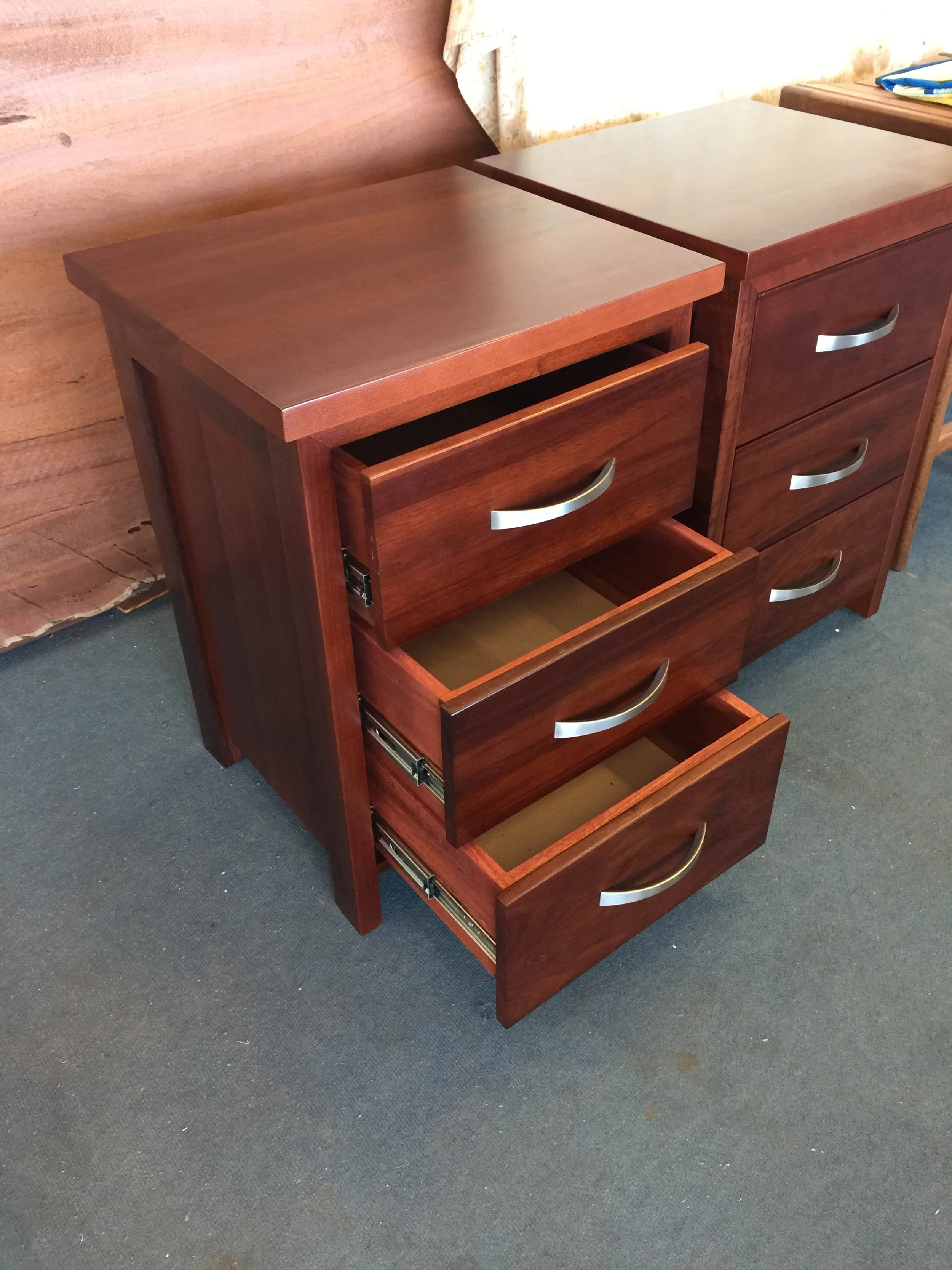 Pair of Jarrah 3 drawer bedsides