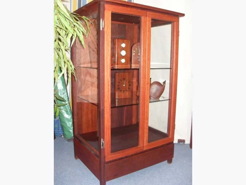 Small Jarrah display case with glass shelves
