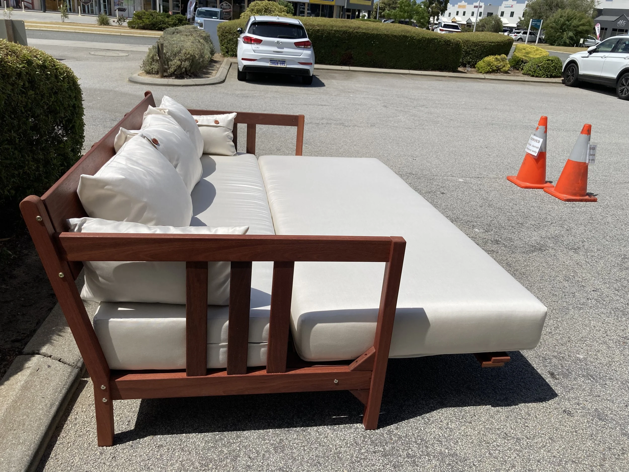Daybed cushions and mattresses with  handmade Jarrah buttons
