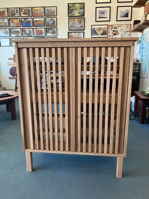 Tasmanian Oak towel cupboard with slatted doors
