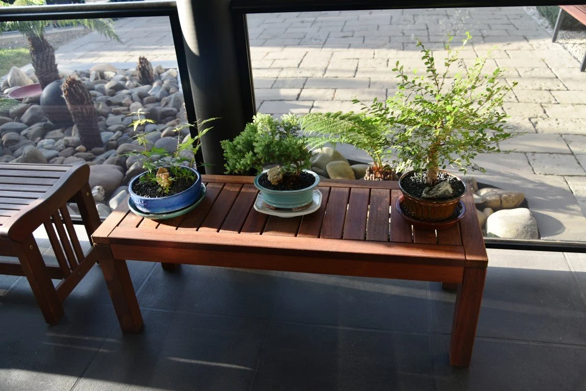Jarrah Patio bench with customers Bonsa
