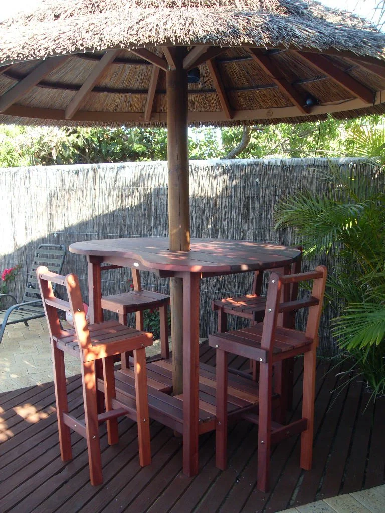 4 Seat Custom Jarrah bar to fit around thatched umbrella