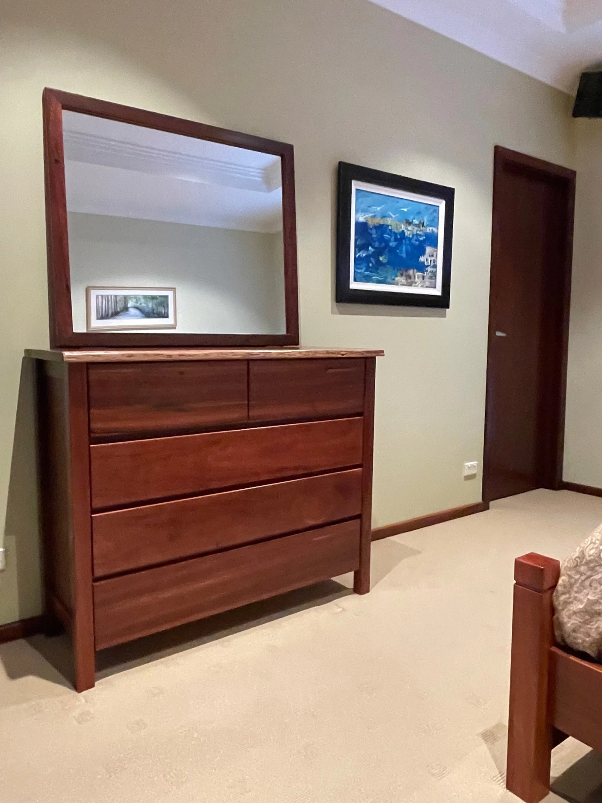 Jarrah 5 drawer Tall boy and Mirror