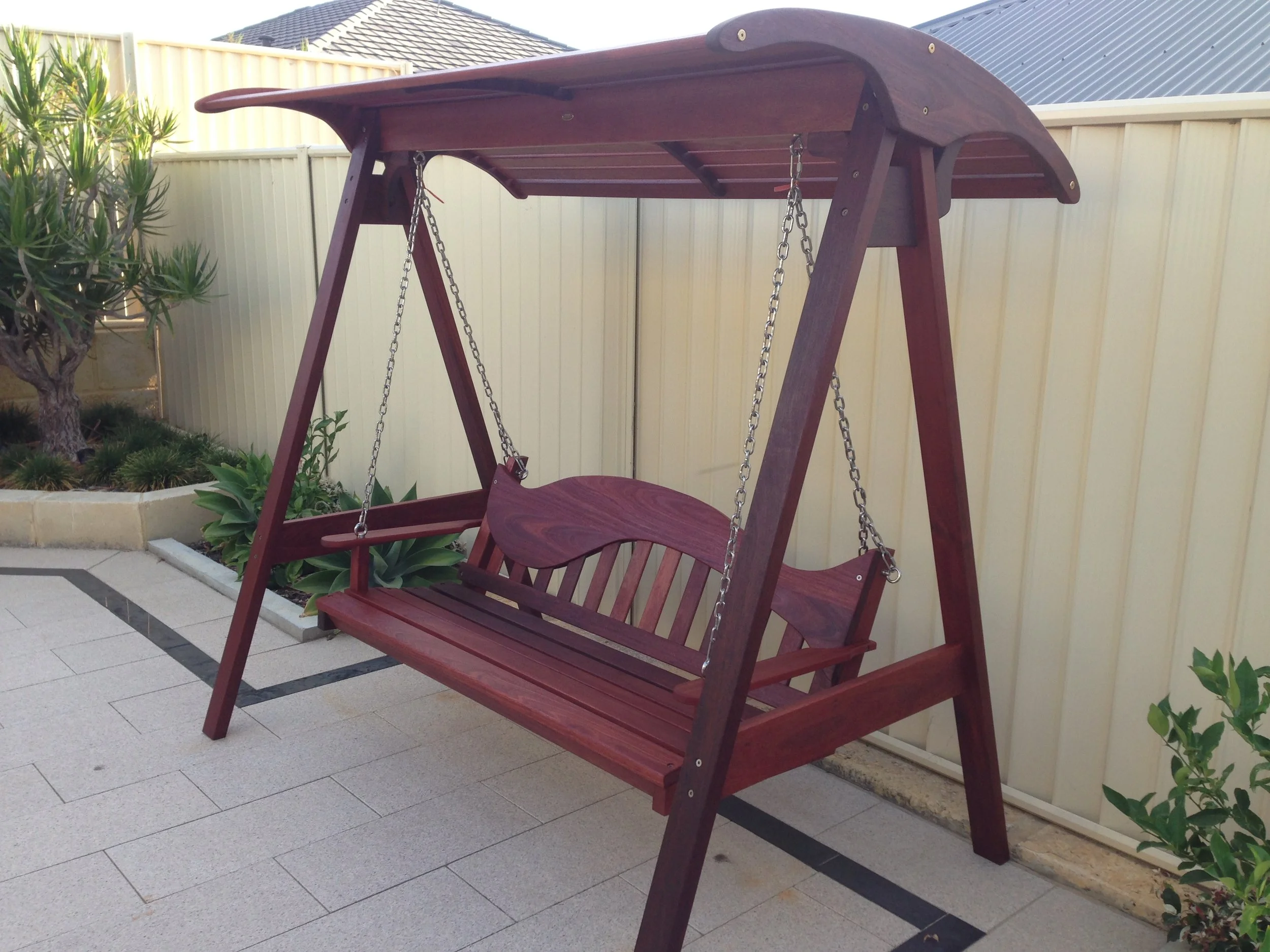 3 seat Jarrah Whaleback with timber canopy 