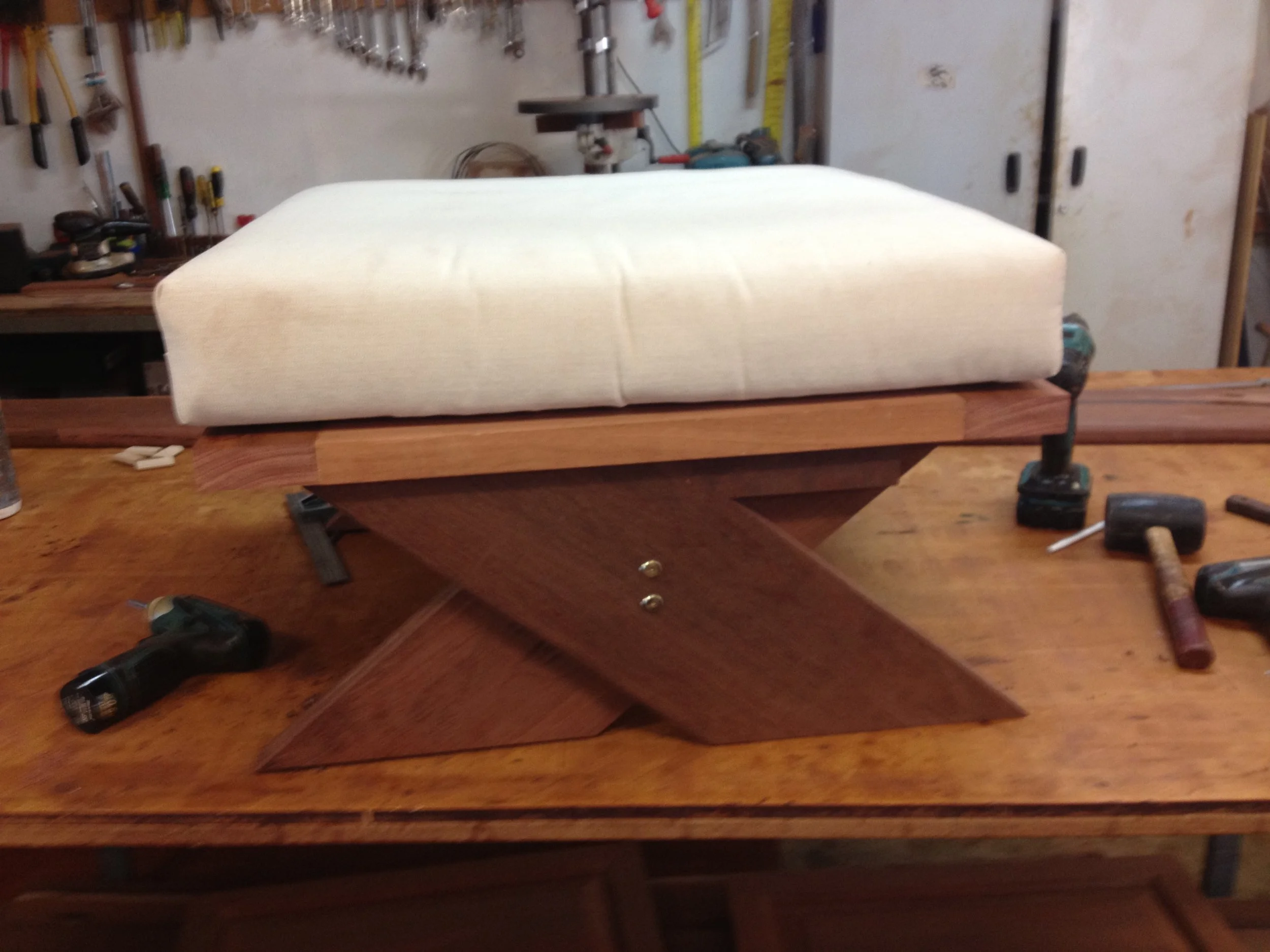Wideboard Jarrah X chair side table under construction