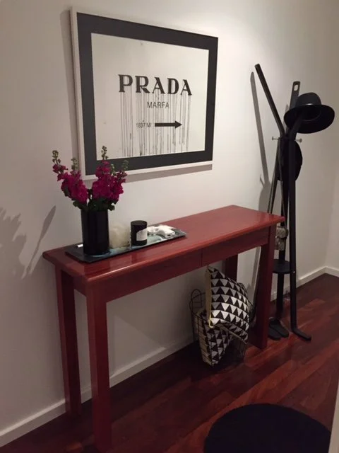 Lesleys Jarrah hall table with slim line drawers