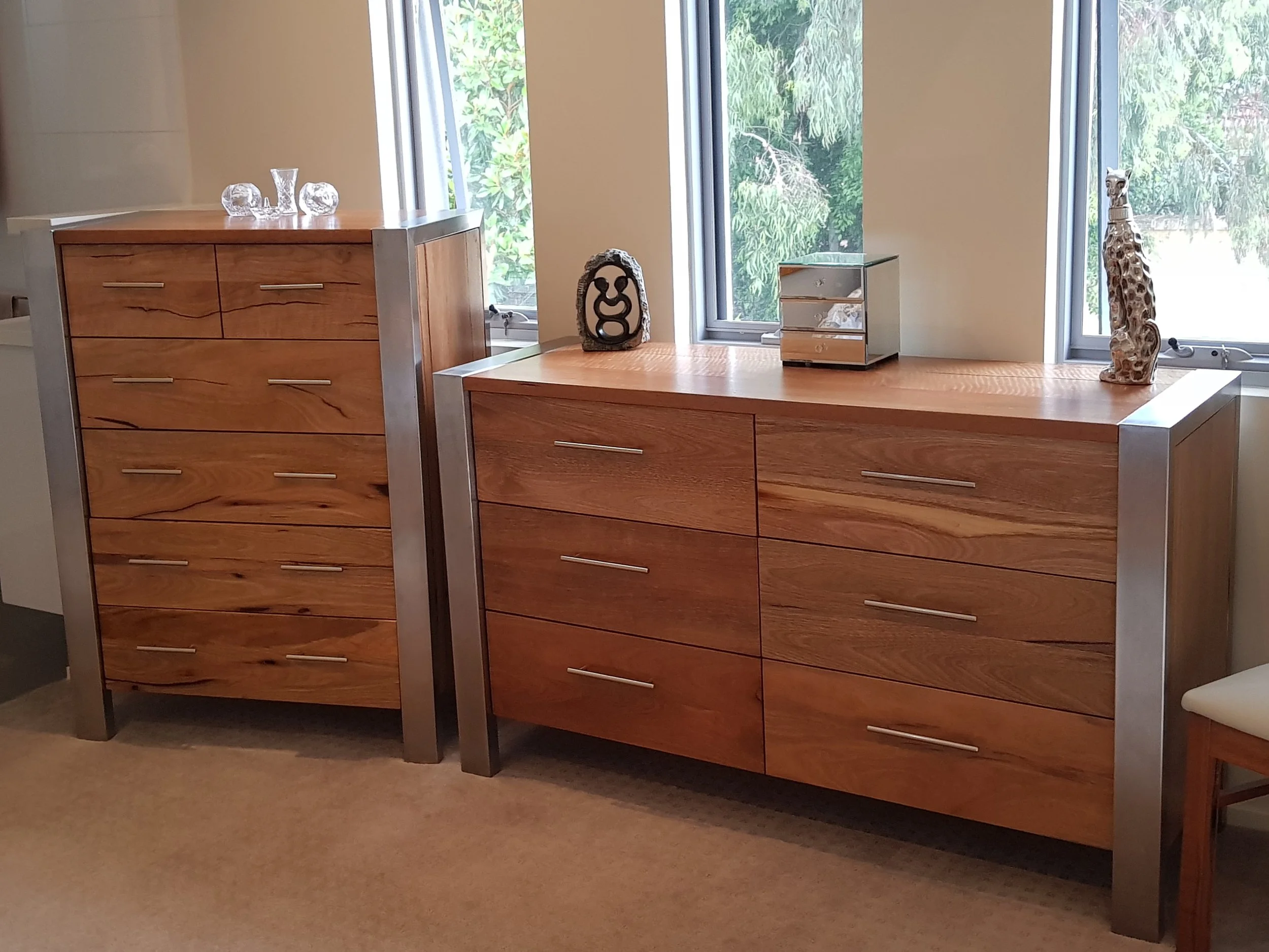 Marri and stainless tall boy and dresser