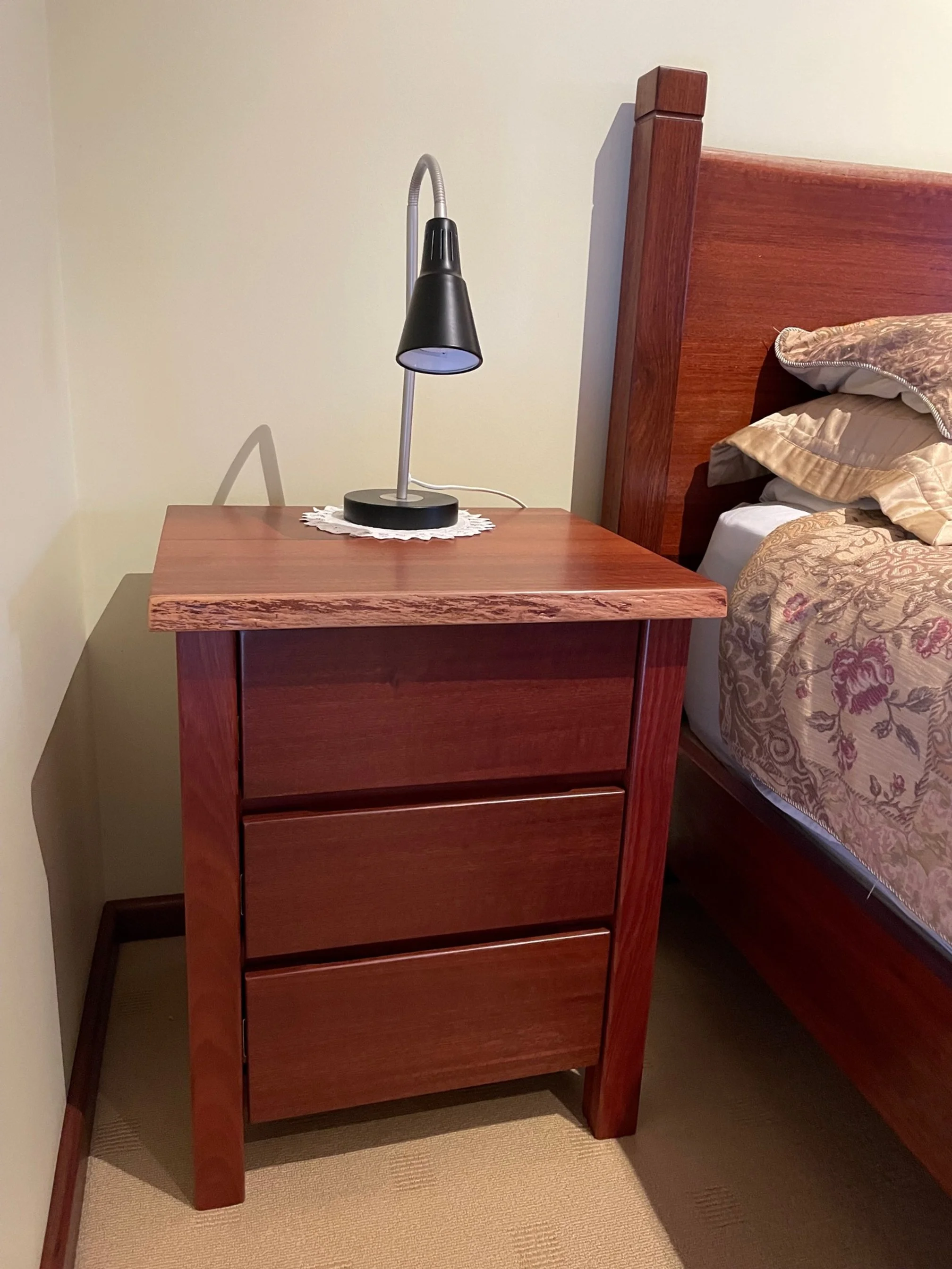 Jarrah bedsides with natural edge top
