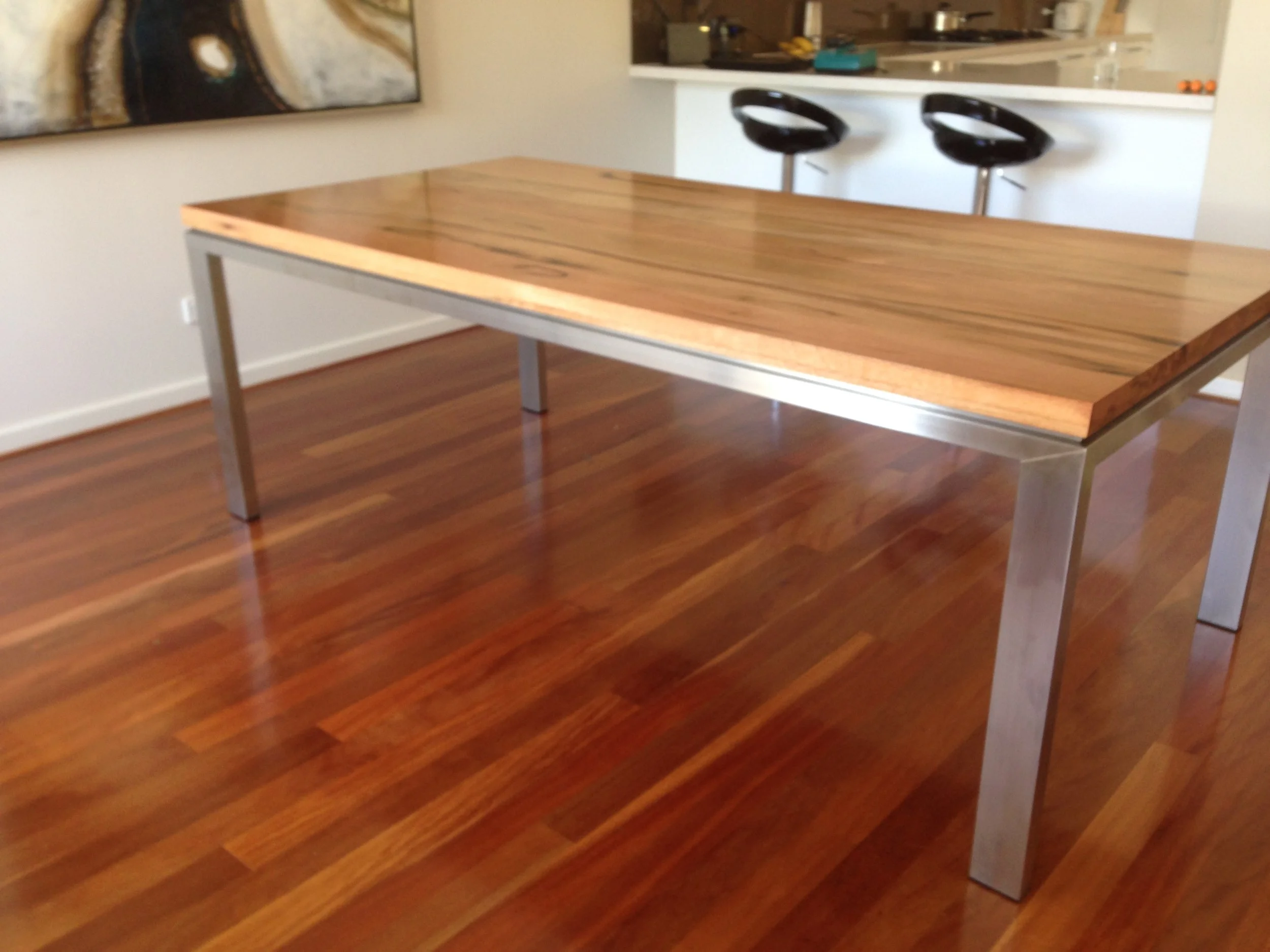 Marri table with stainless steel legs