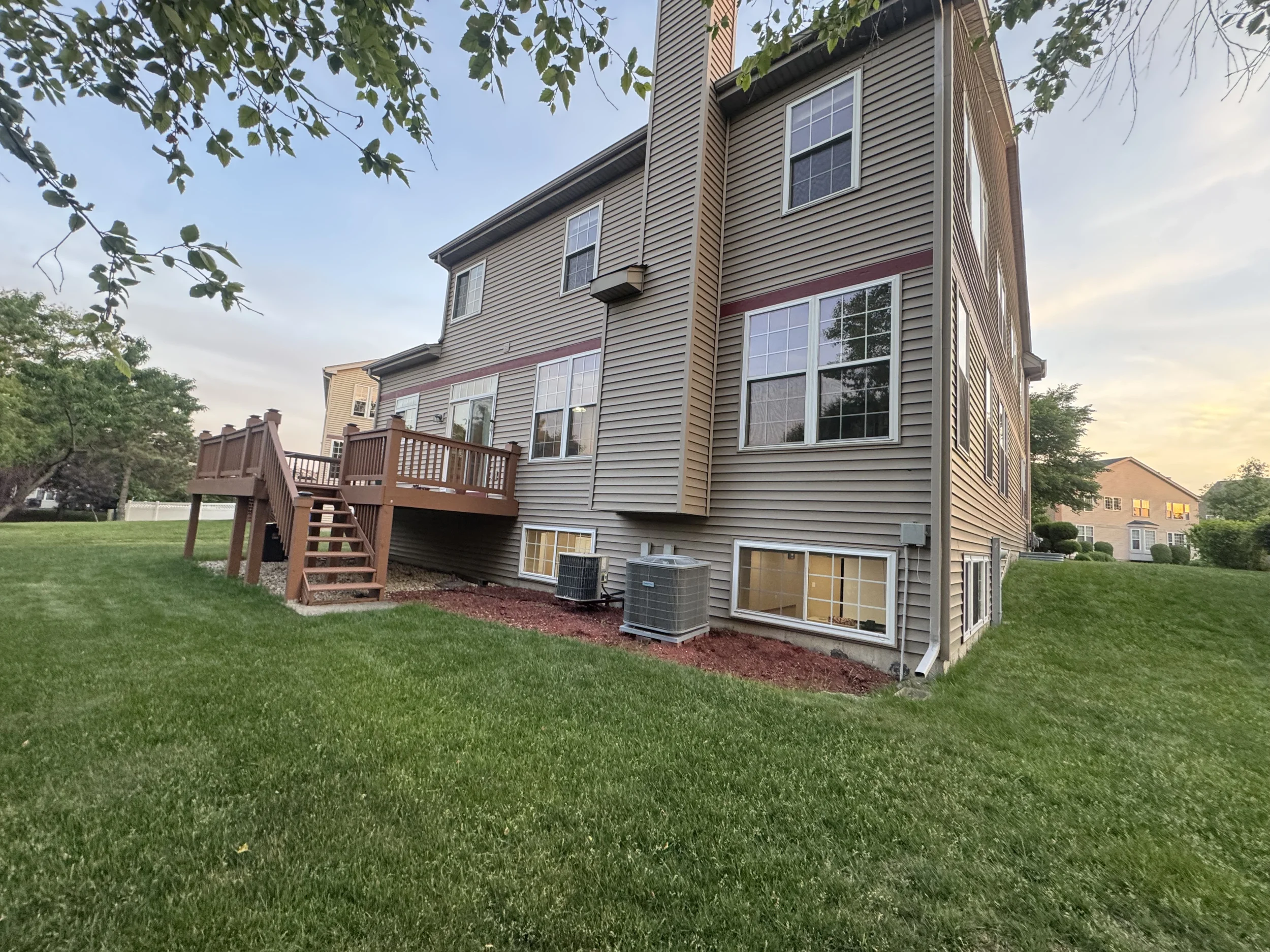 Completed residential window washing project on a multi-story Chicagoland house.