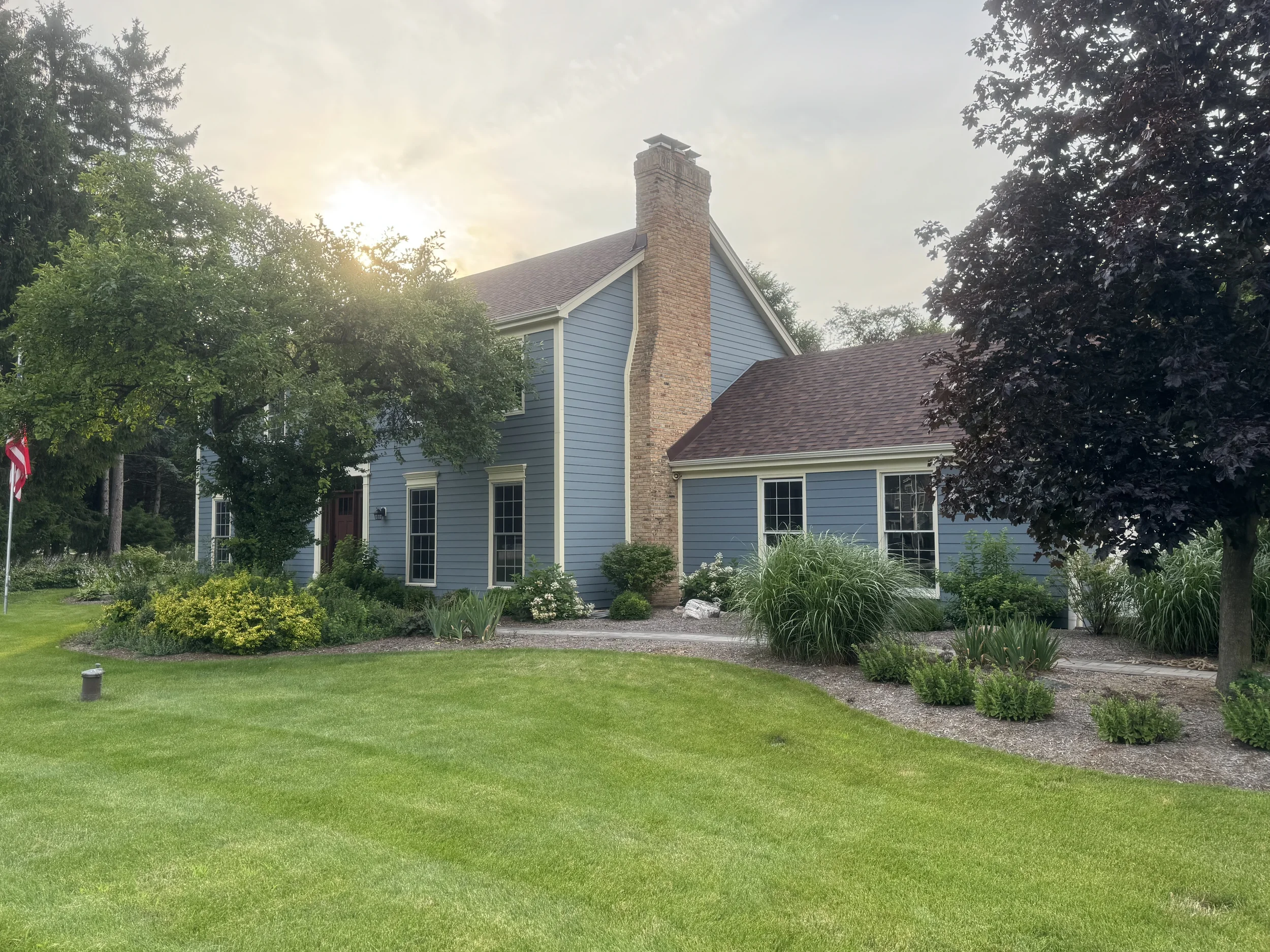 Exterior view from a residential window cleaning and pressure washing project in St. Charles, Illinois.