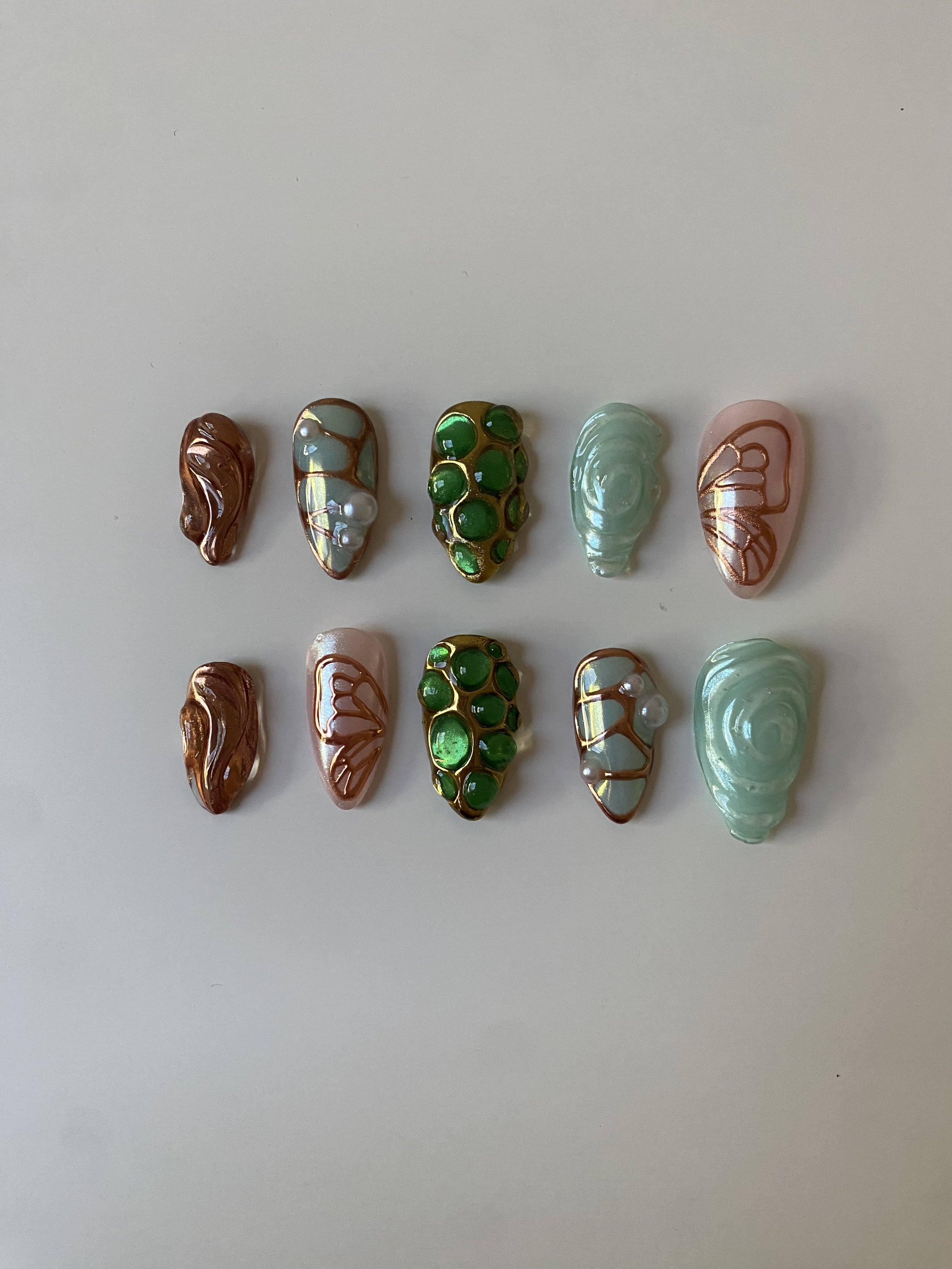 green & aqua butterfly press on nails