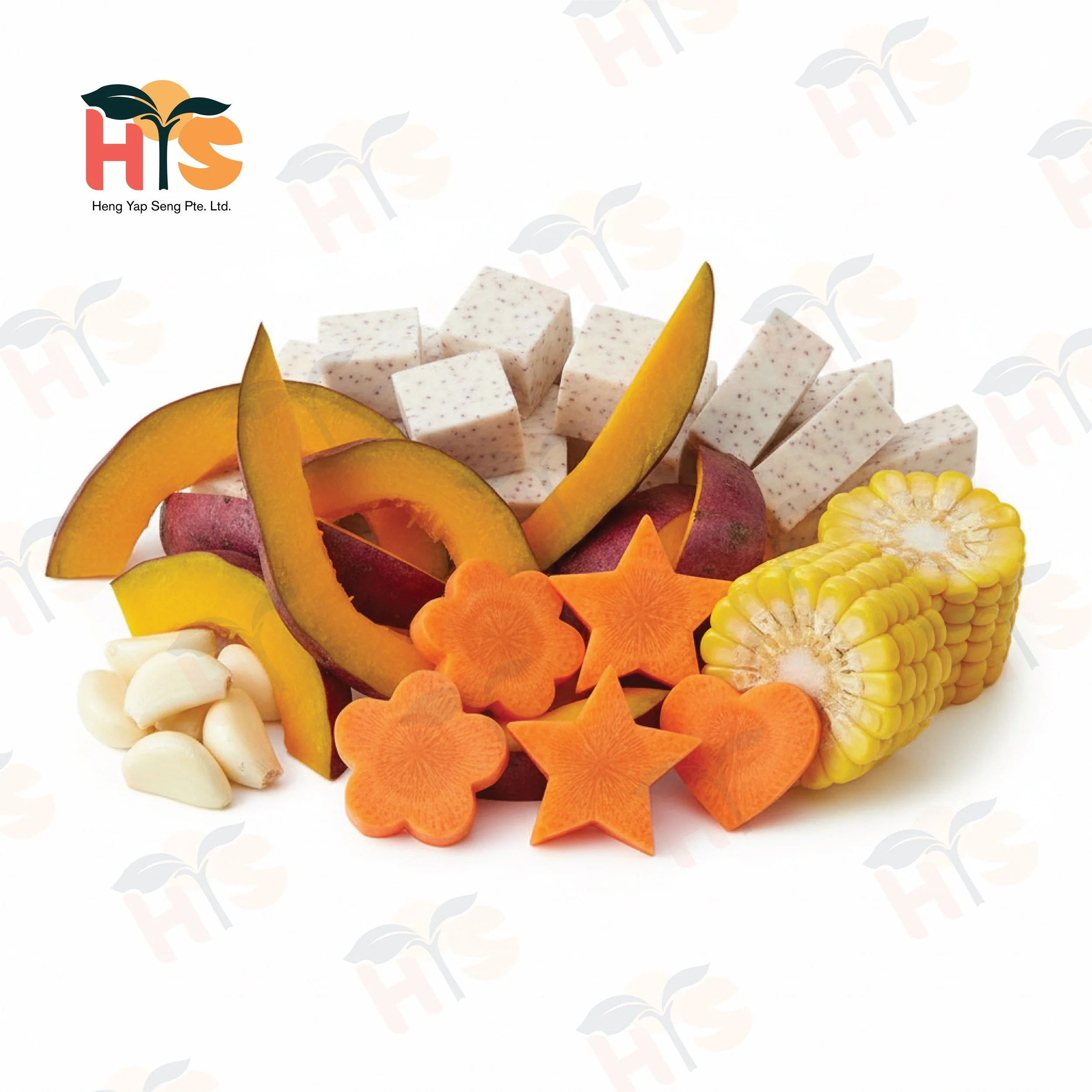 A group photo of processed fruits and vegetables