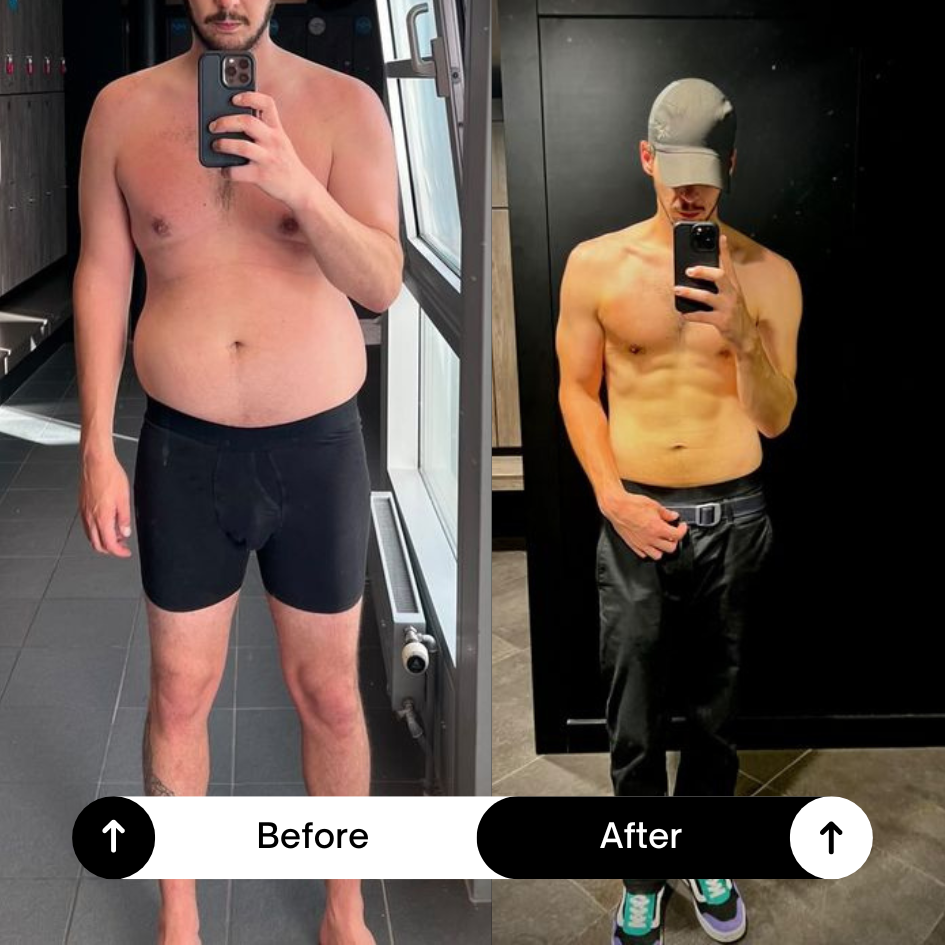 A male runner crossing the finish line at a race event, wearing a colorful athletic outfit, sunglasses, and a race bib, with cheerleaders dressed in red and white cheering on the sides on a sunny day.