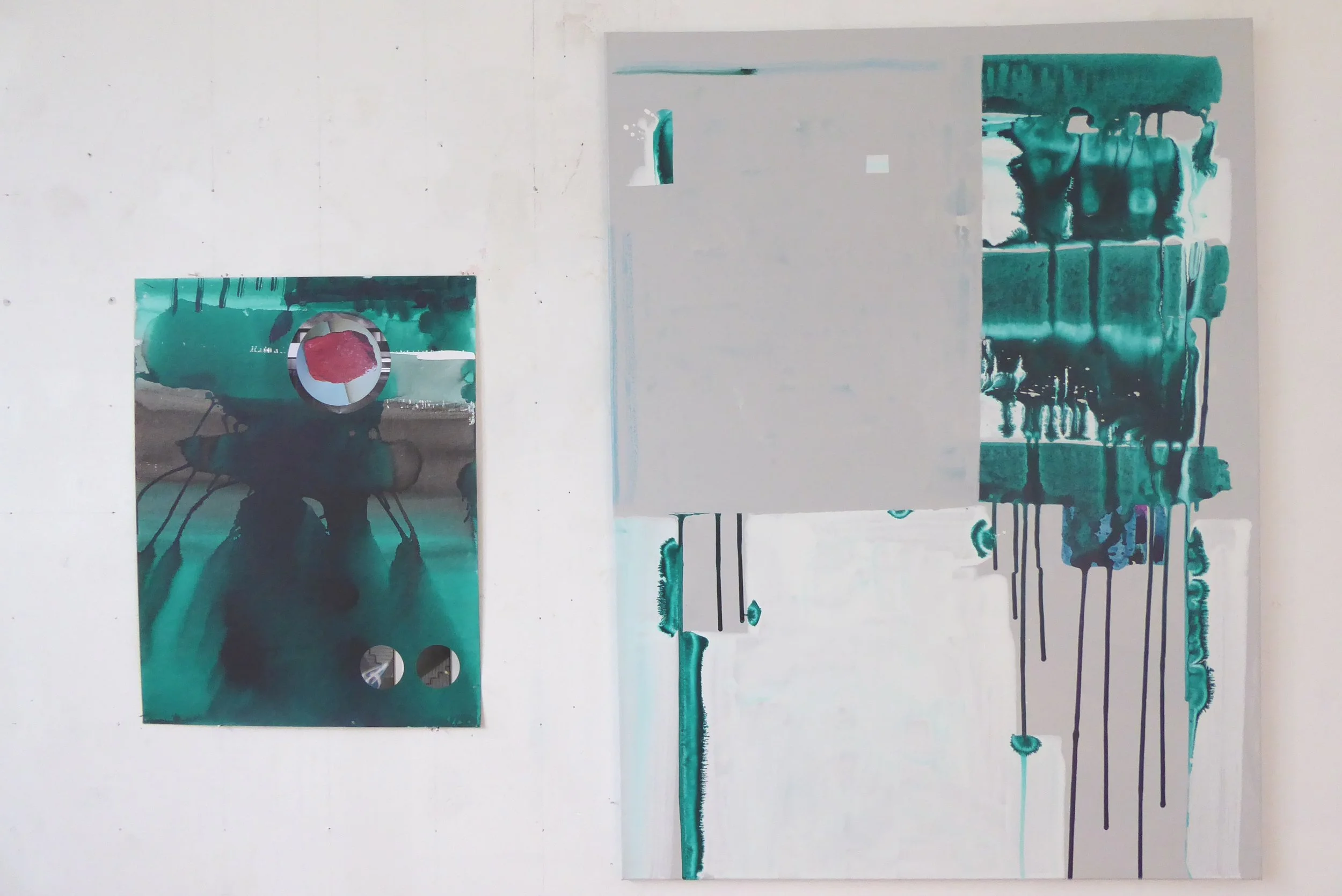 'influx + pole' A18 – Leinwand 0.90x1.20m, Bütten 0.50x0.65m – mixed media – 2025