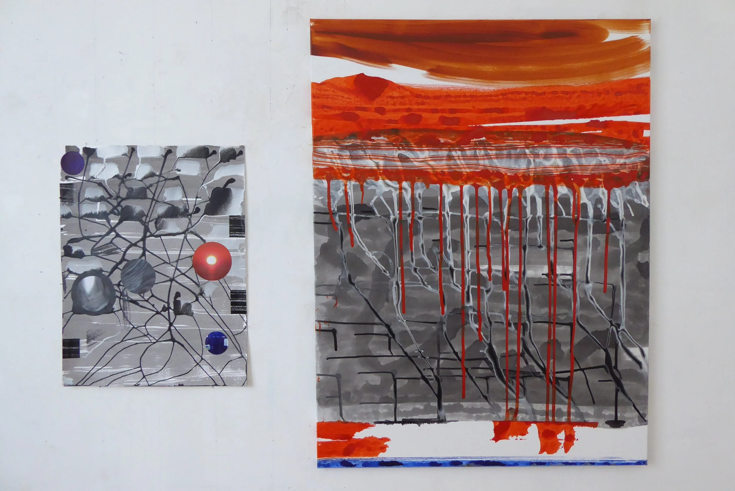 'influx + pole' A26 – Leinwand 0.90x1.20m, Bütten 0.50x0.65m – mixed media – 2025