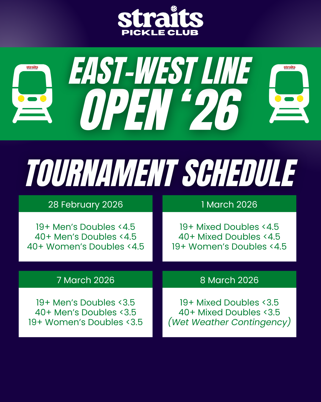 Singapore Pickleball Competition Singapore EWL Open Tournament Schedule