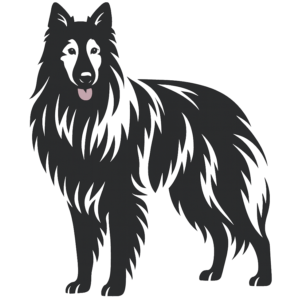 Illustration eines Groenendael mit langem Fell und aufrechtem Schwanz.