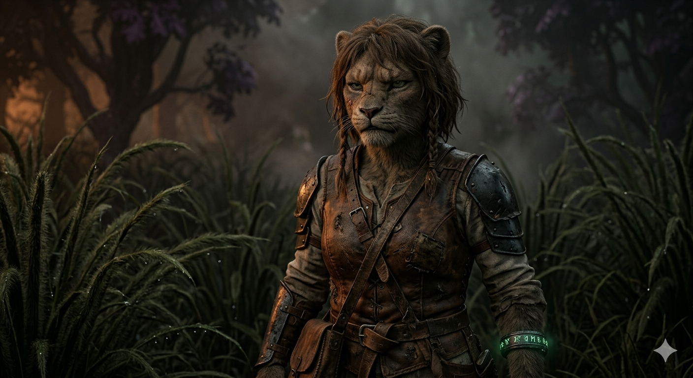Tamelia.
disheveled and battle worn, travelling her own journey.