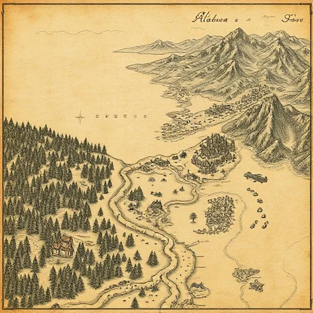 A map overview showing some of the land of Aldana.  
