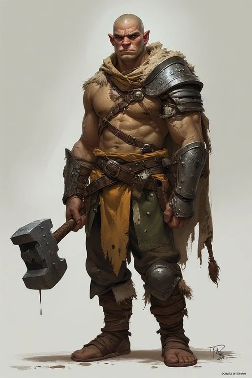 Harranthor.
Monster hunter, he is half human half troll with benefits and drawbacks of both, he hunts monsters for a bounty or for a good meal, having no family or other ties he moves around, but also heads back to the same town, he wields a large de