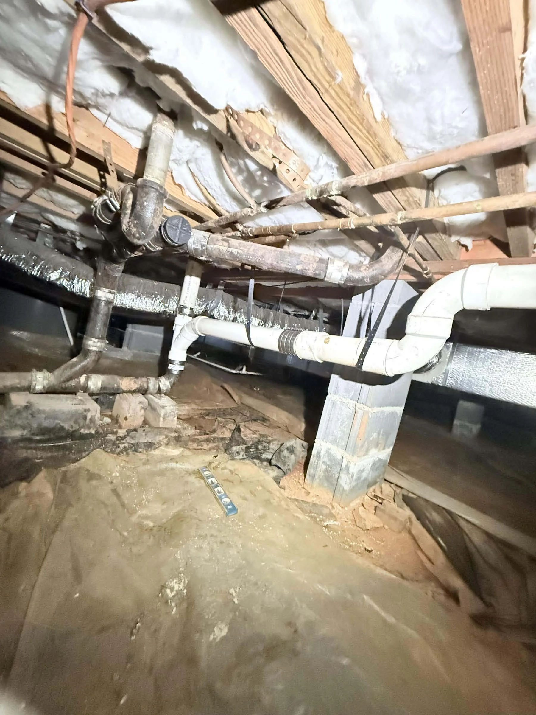 Sewer and drain repipes for washer and kitchen drain lines.