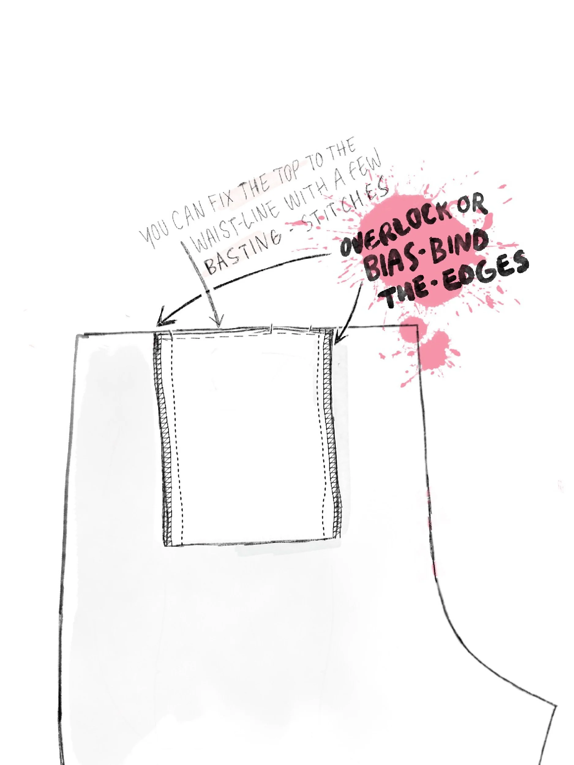 welted pocket tutorial illustration