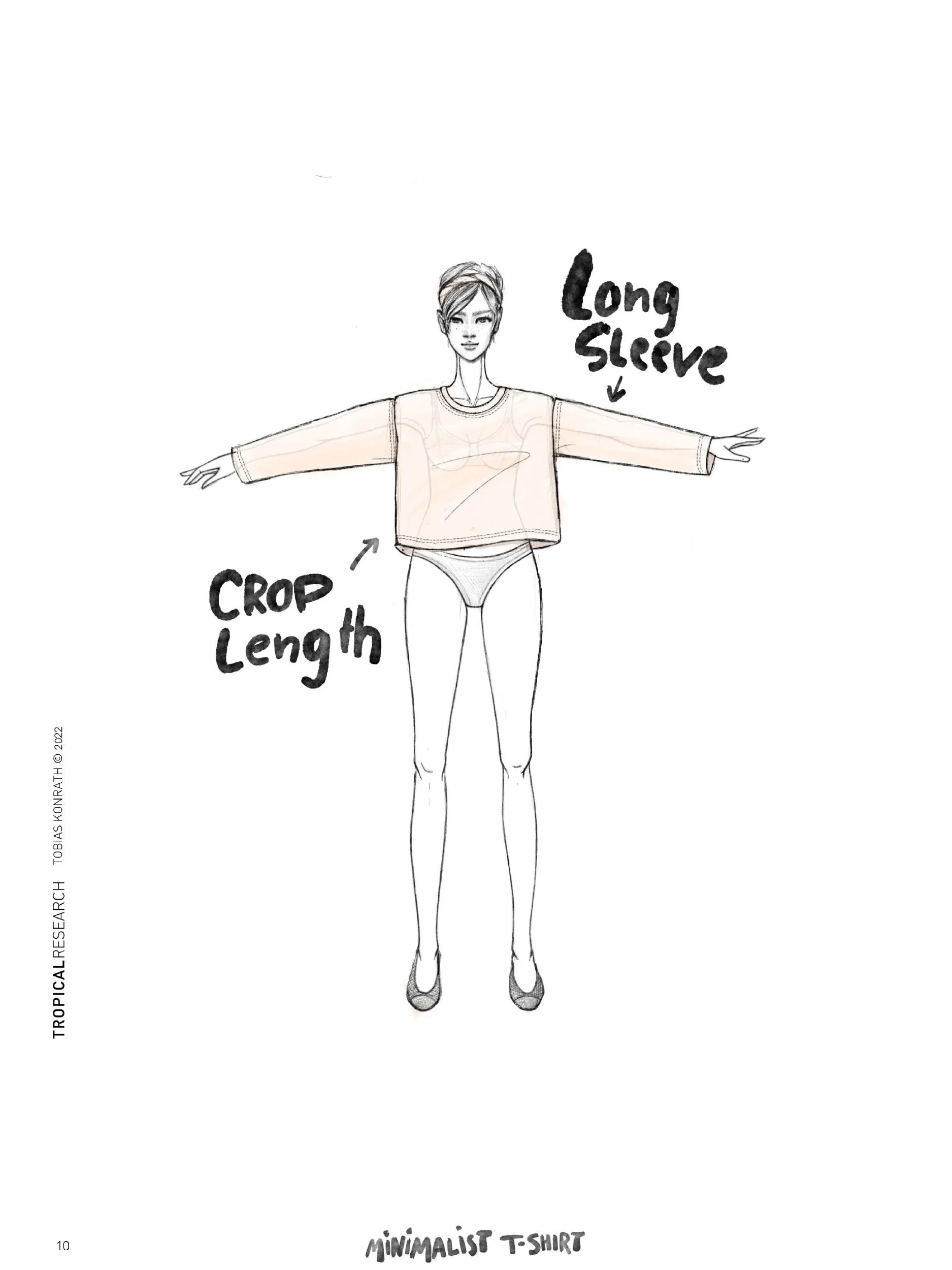 minimalist t-shirt illustration cropped length with long sleeves