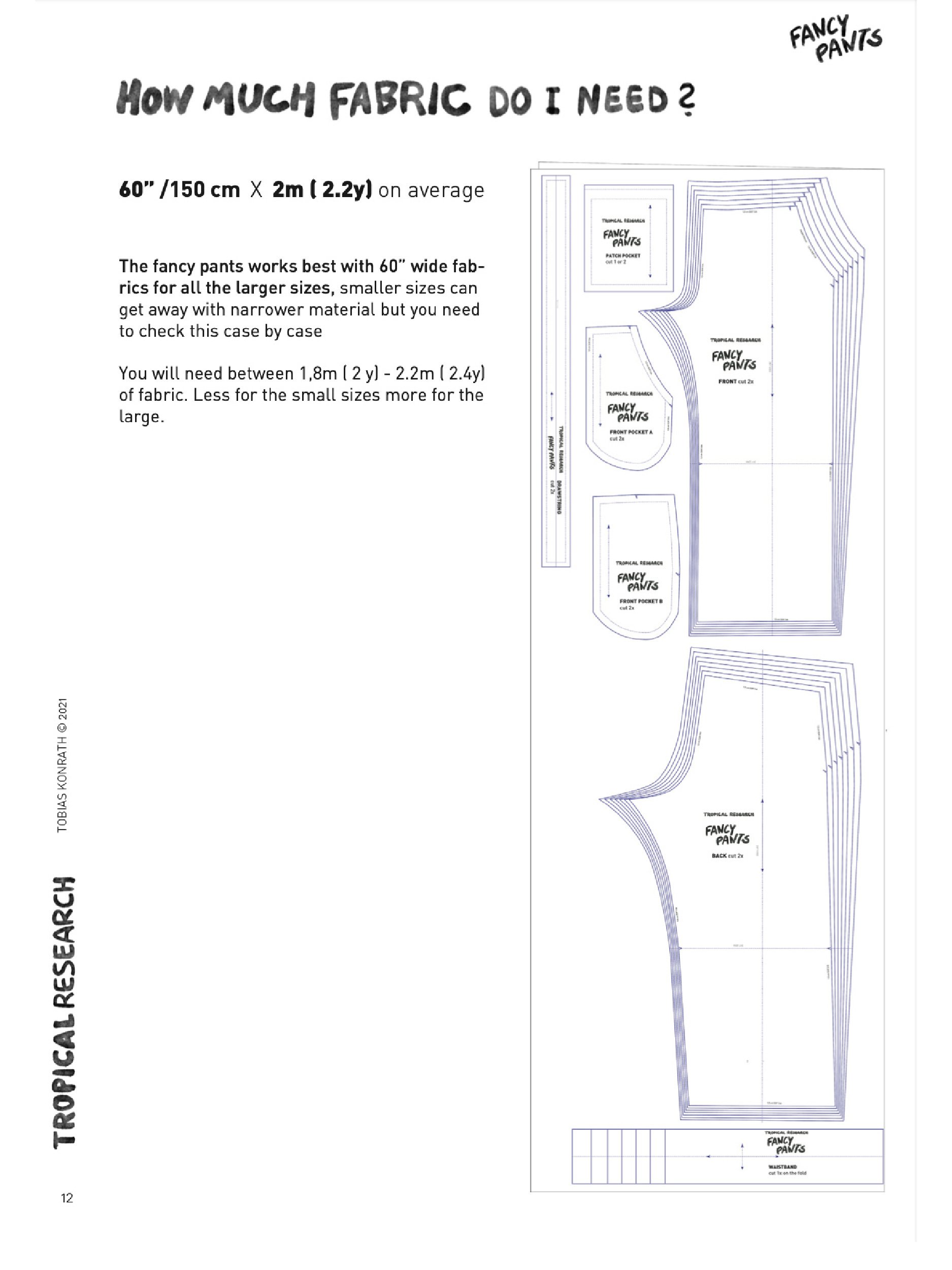 fancy pants cutting layout and material consumption illustration