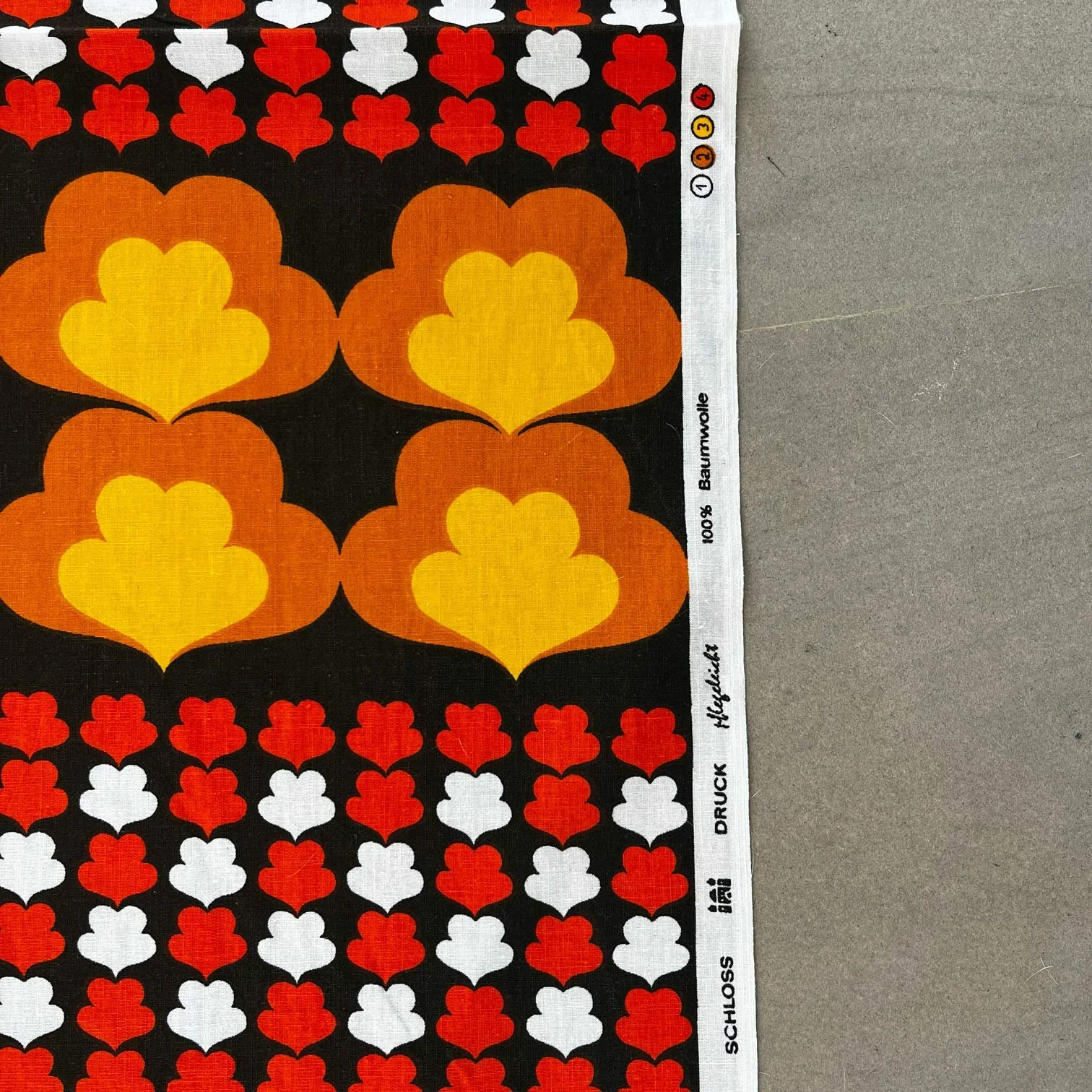 printed German vintage cotton selvage with info and color codes