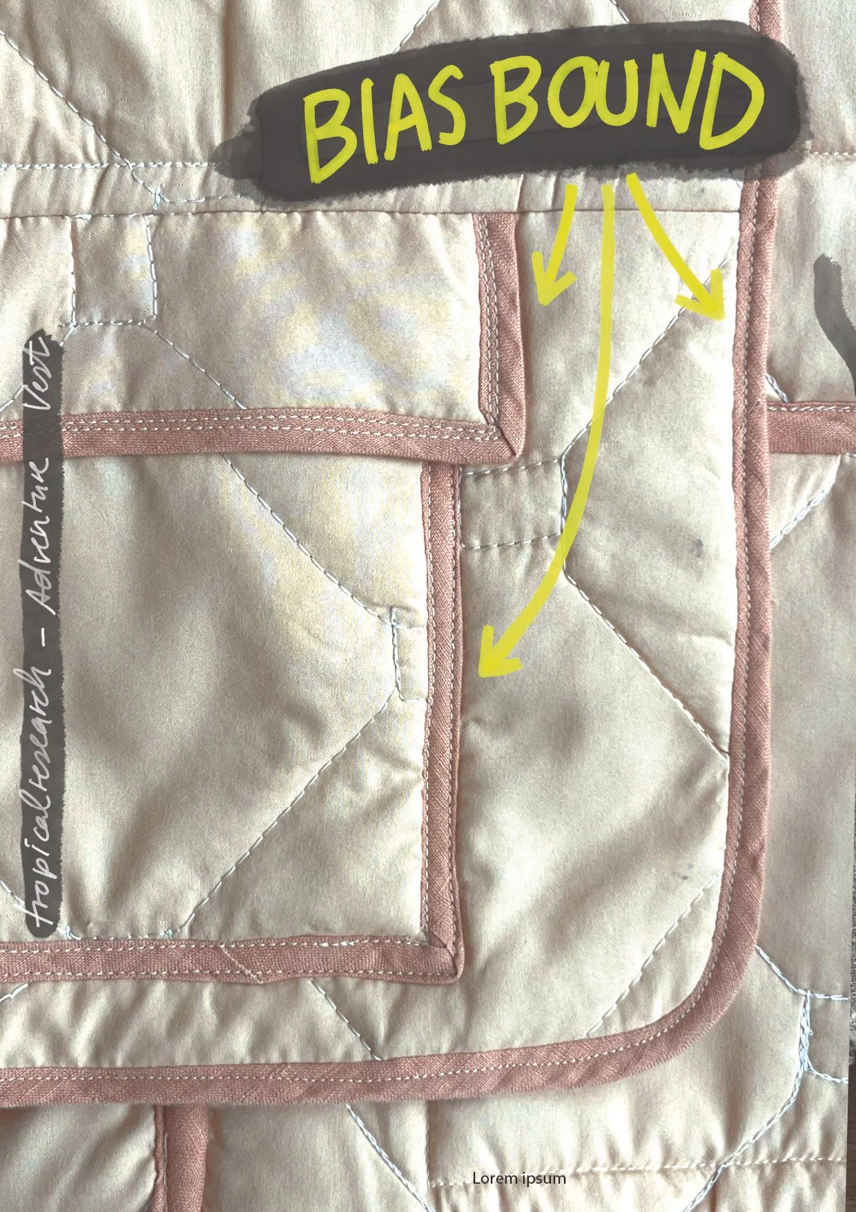 bias tape is great for binding raw edges - this is a detail shot of a quilted garments with bound seams and edges. not my best work though .....
