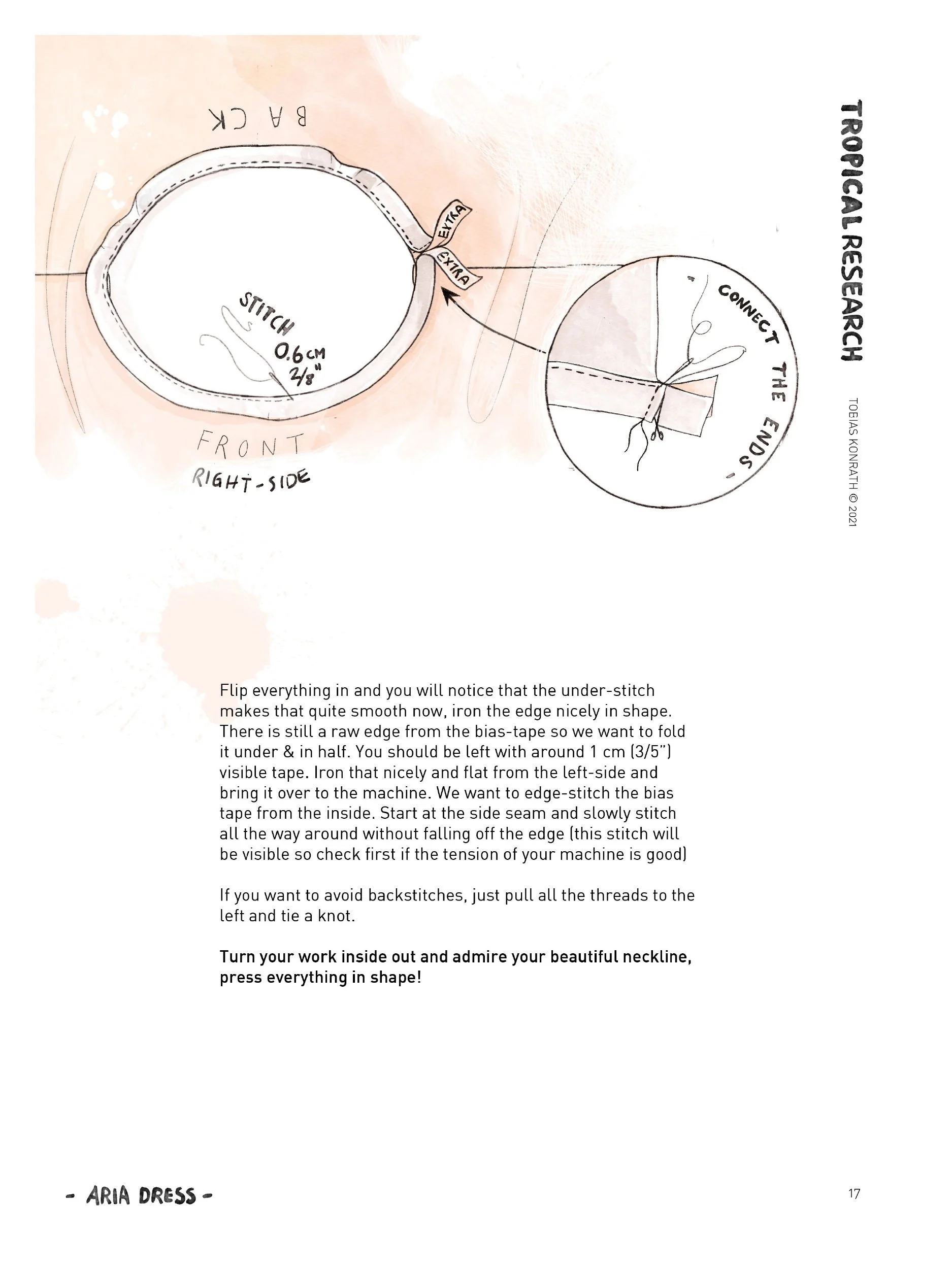 aria dress tutorial illustration - bias facing the neckline