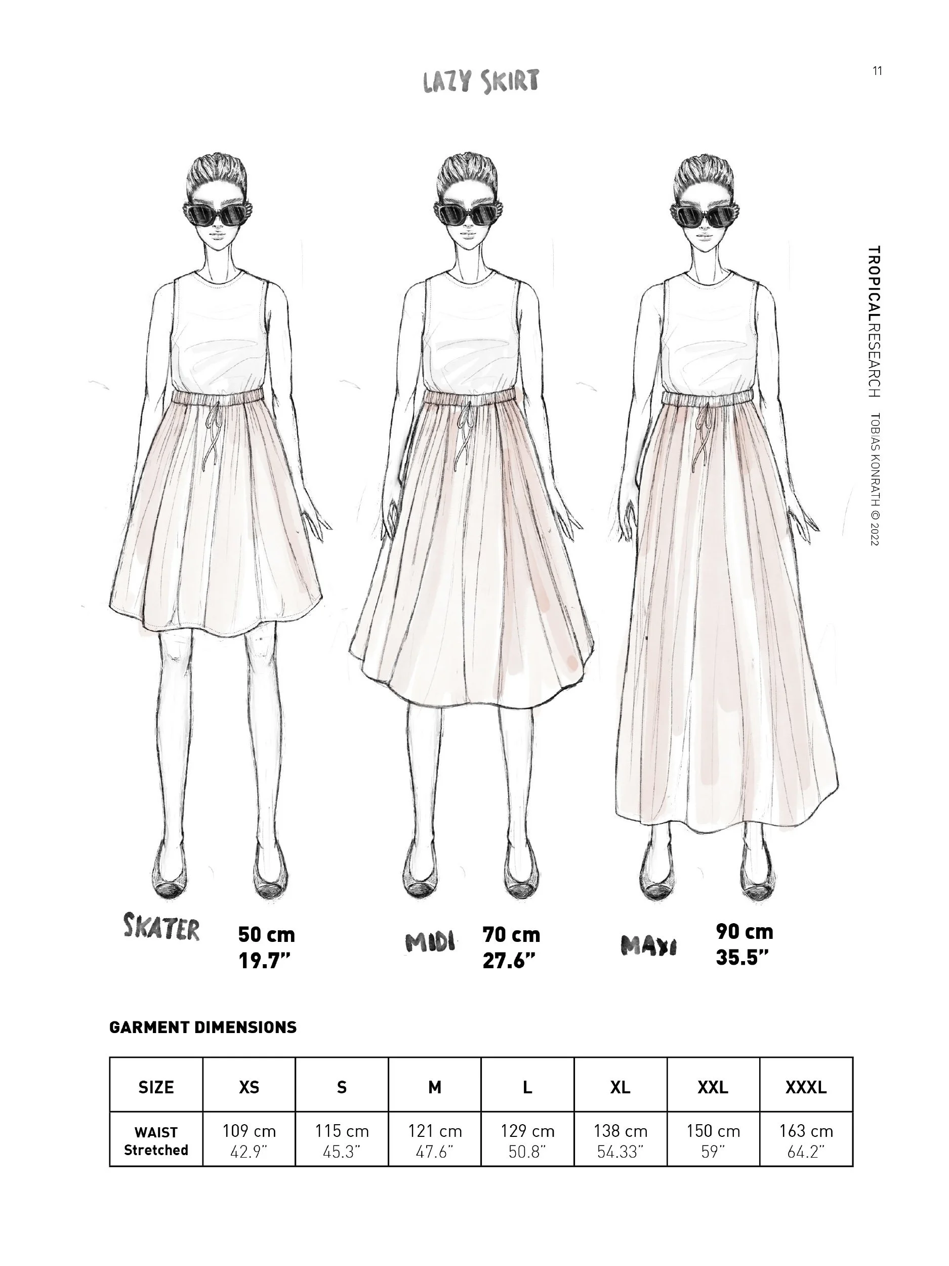 Lazy Skirt - length illustration - skater -midi-maxi