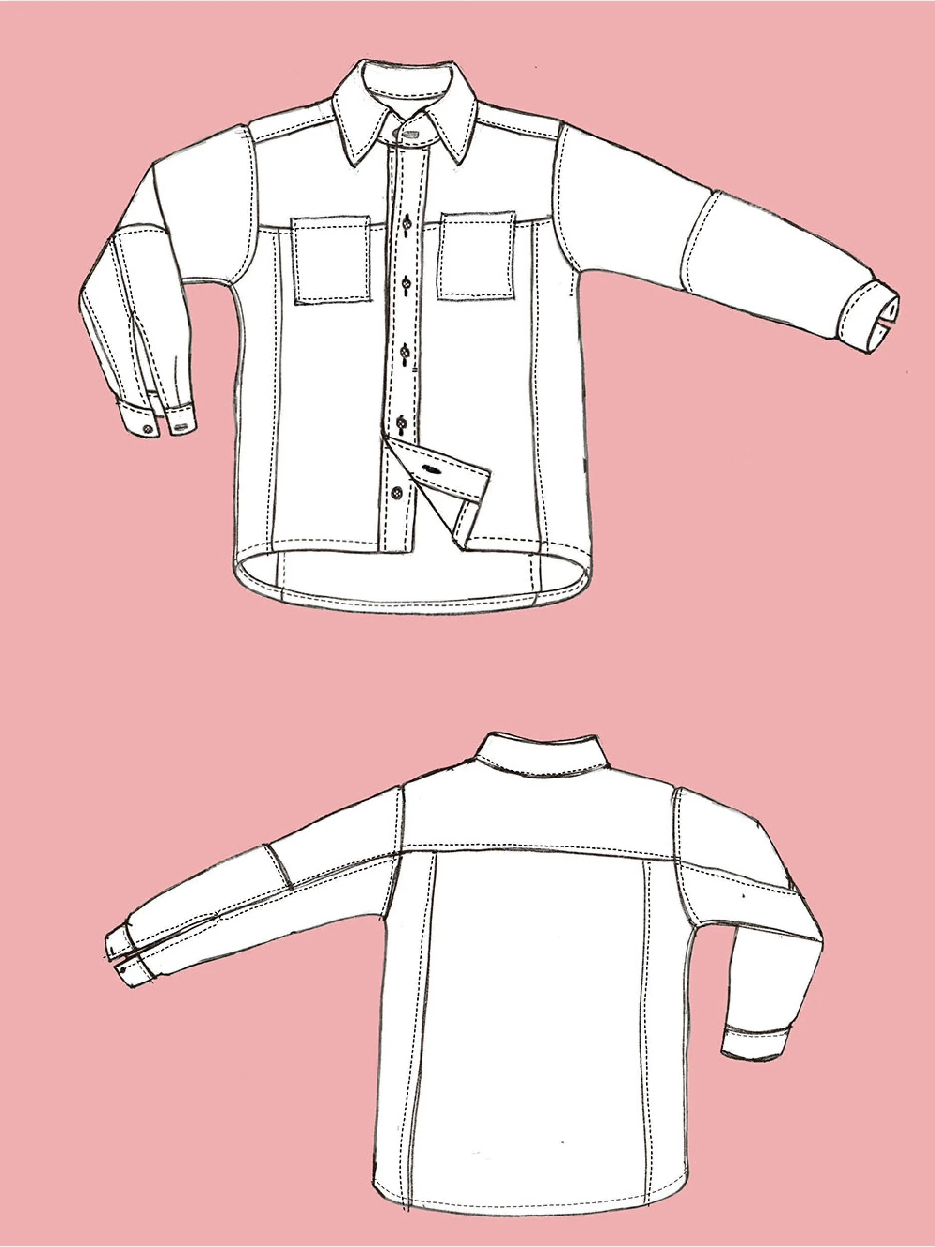 Adventure Shirt flat drawing patch pocket view