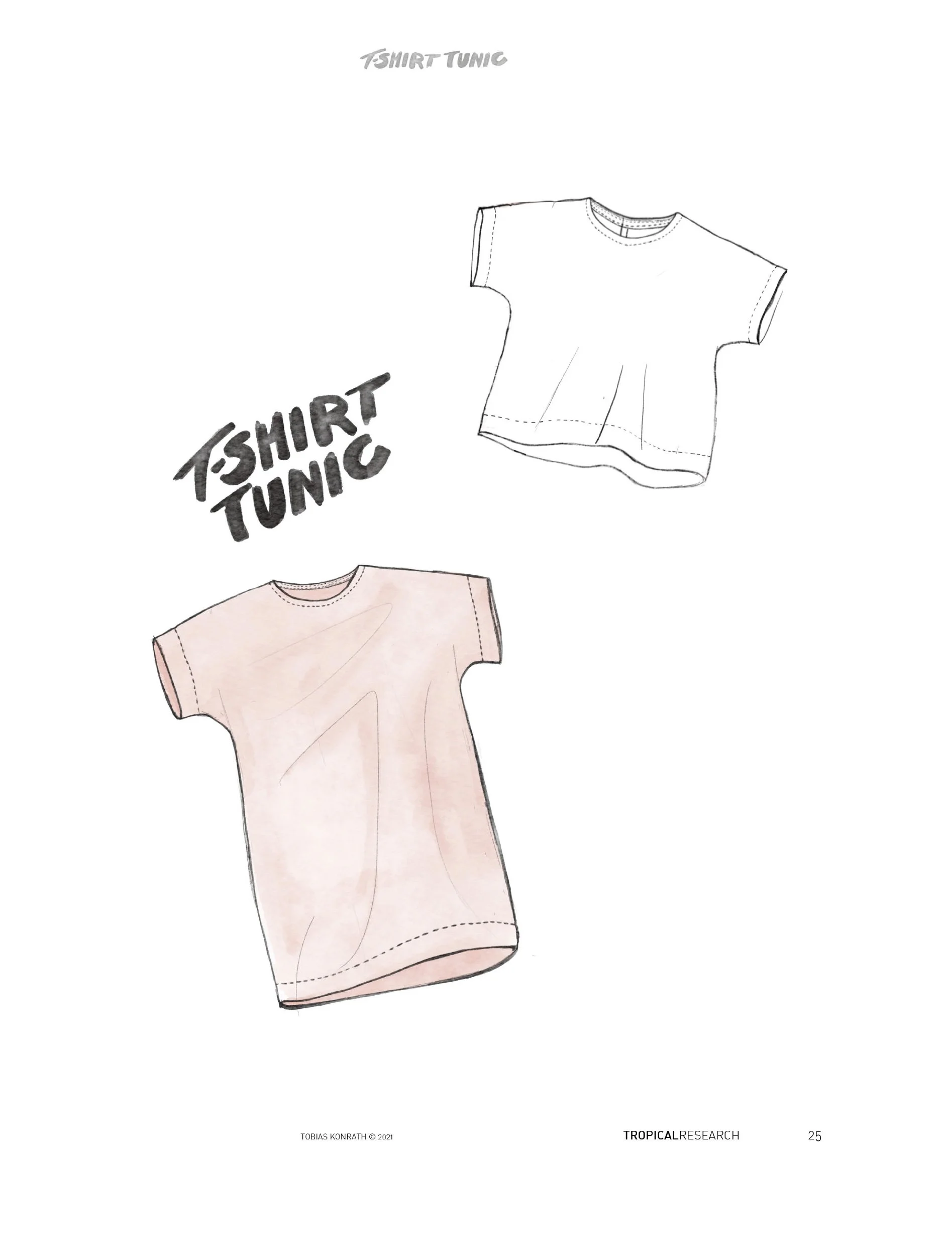 t-shirt tunic illustration long version vs. cropped version flat sketch